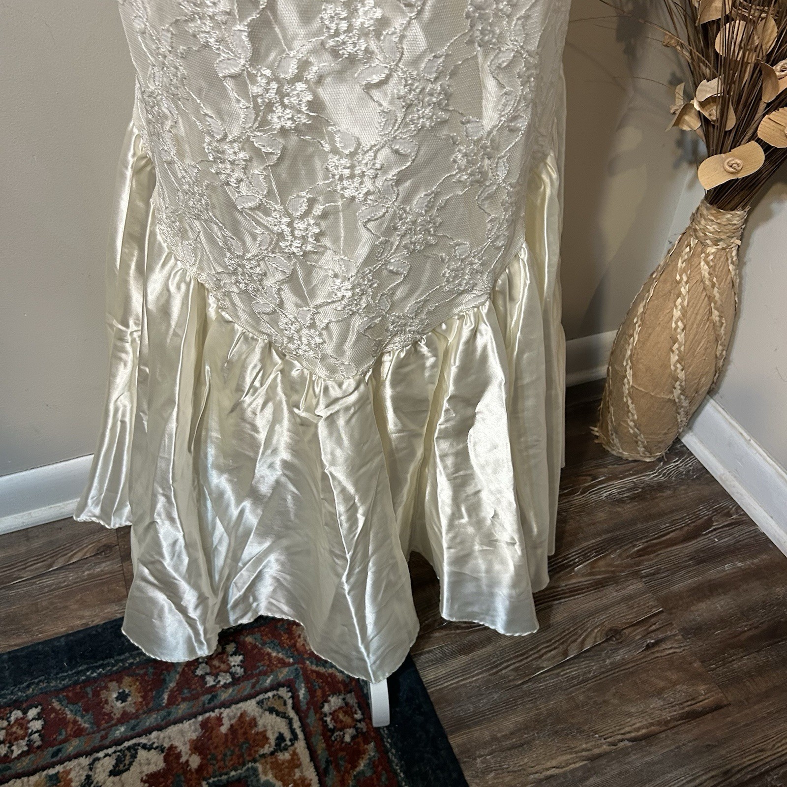 Vtg 80s Alfred Angelo Flirtations Ivory Sequins Mermaid Lace Dress Strapless M ?