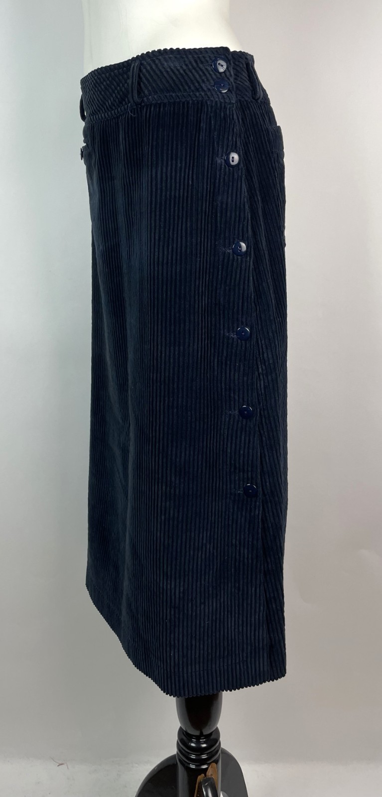 Vintage 80s 90s KENZO Jap Cotton Corduroy Blue Midi Skirt 40 FRANCE