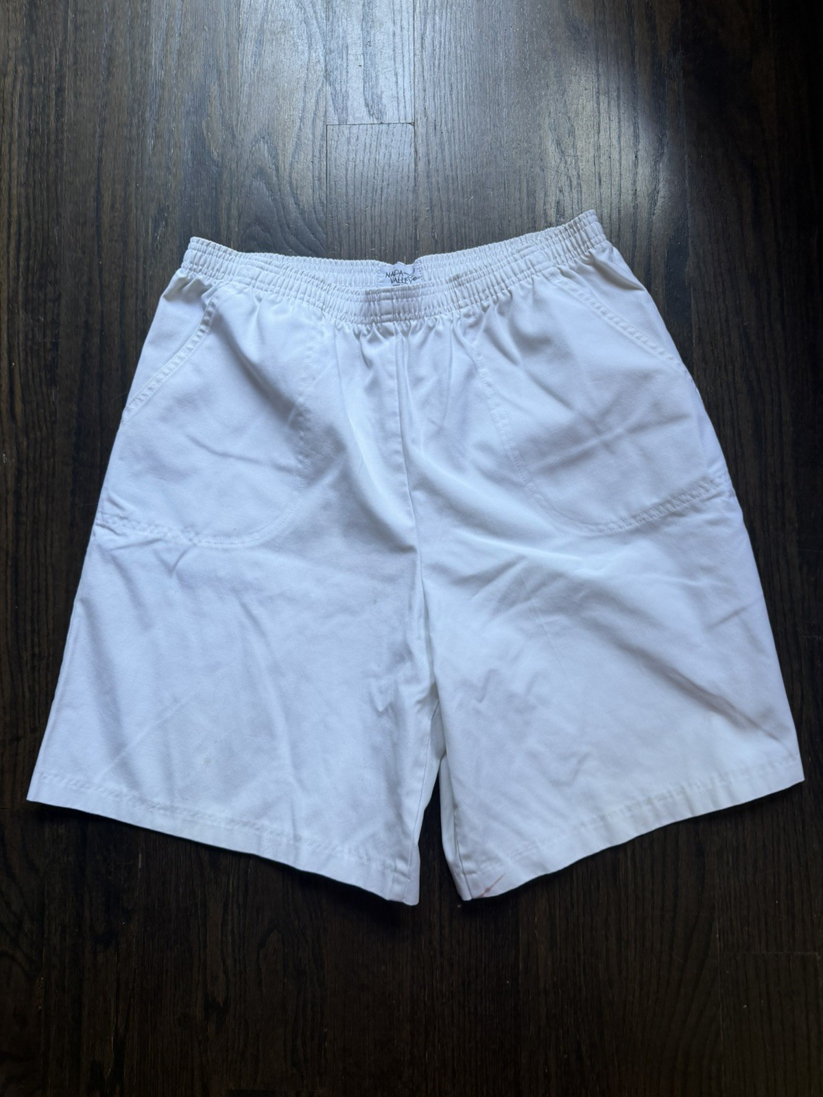Vintage Napa Valley white cream Shorts Large Elastic Waist 80s Polyester/Cotton