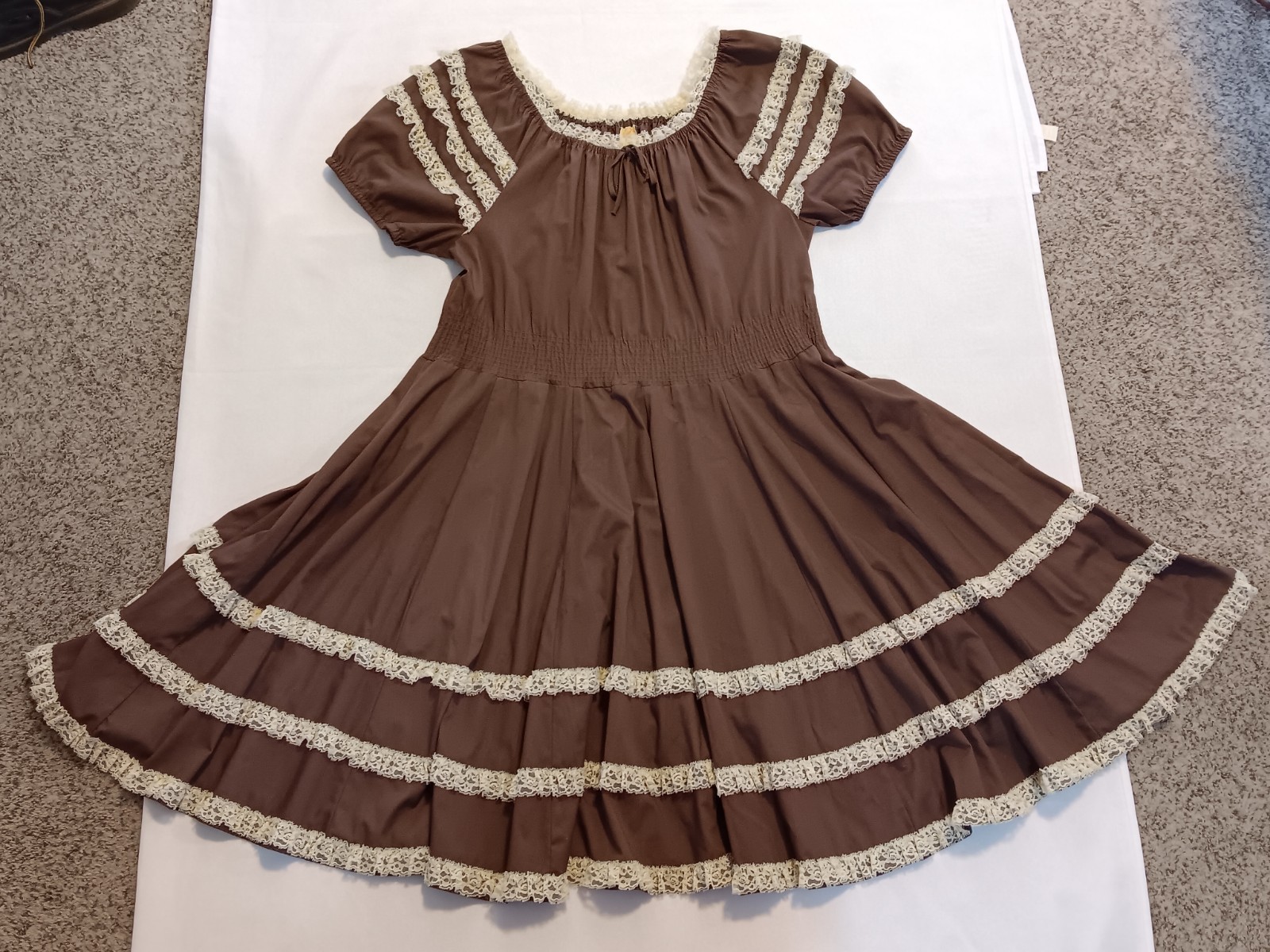 Vtg 60s 70s Partners Please Malco Modes Square Dance Dress Brown Cream 14 USA