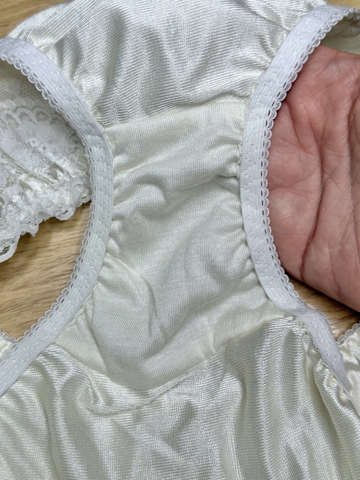 Vintage Pale Yellow Polyester Panty Nylon Lace Sissy Bikini Hi Cut Brief Sz.5