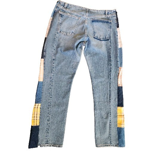 1960&rsquo;s Style Patchwork Distressed Boho Hippie Jeans Button Fly 36.5&Prime; Waist ZARA