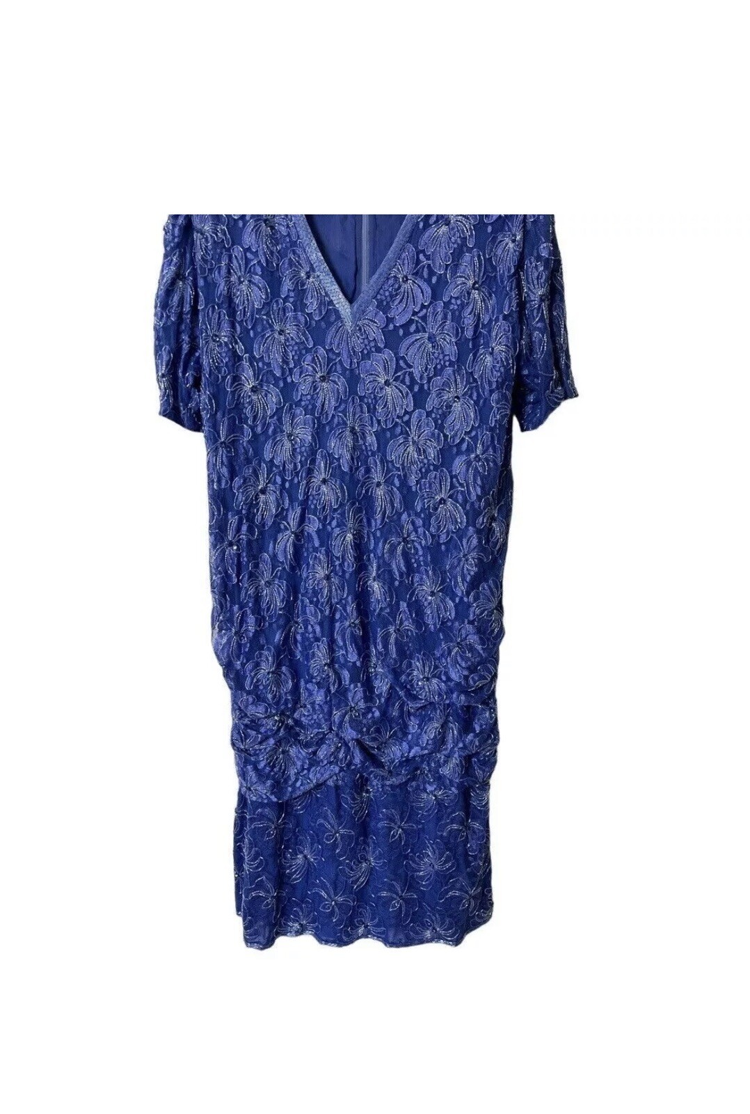 Vtg Judith Ann Plus Blue Beaded Sequined Silk Formal Dress Womens 2X XXL 20 Plus