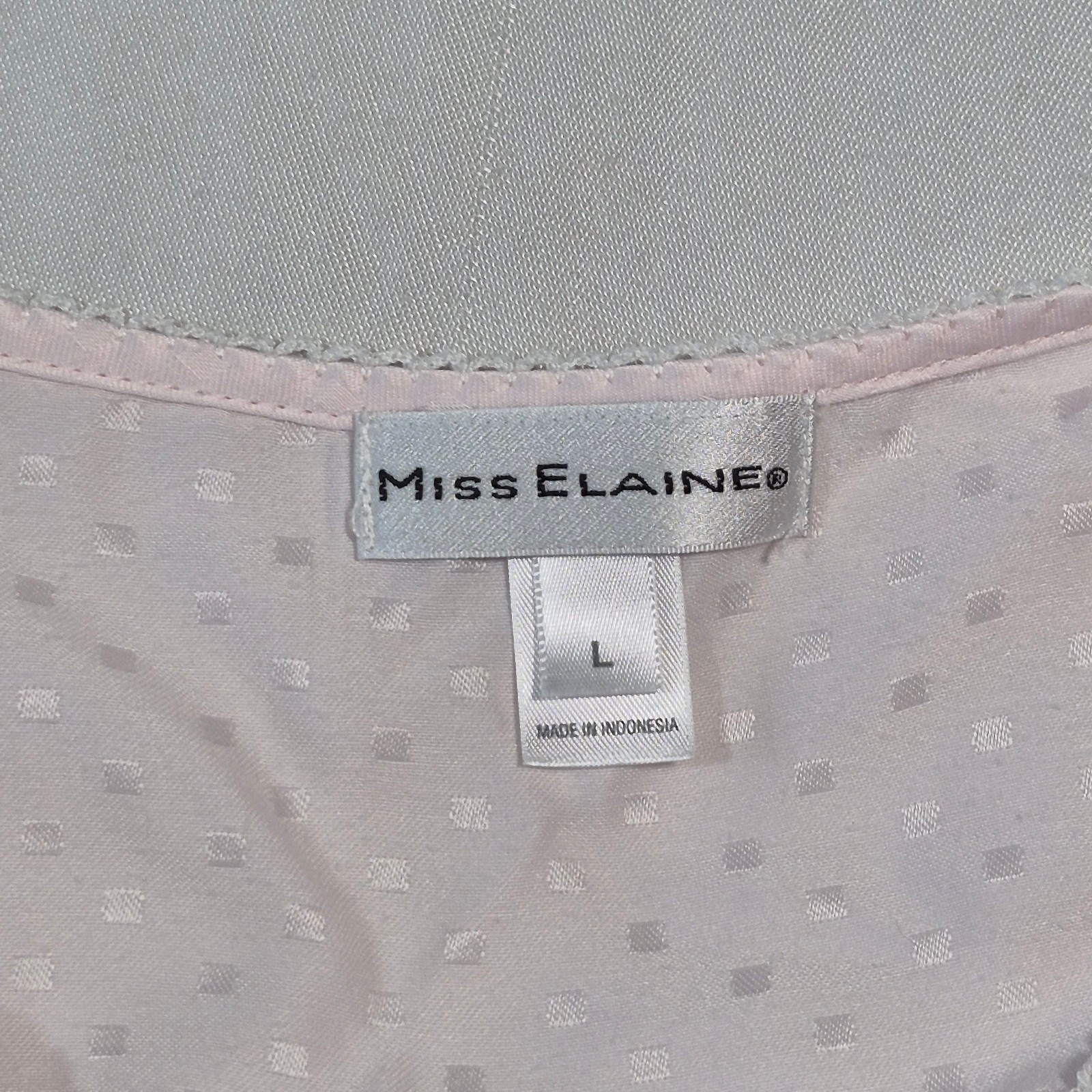 VTG Miss Elaine Pink Check Satin Nightgown Embroidered Floral Size L 90s