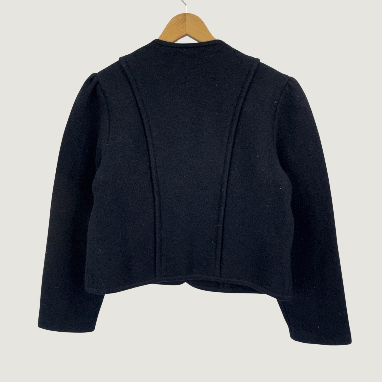 Geiger Tyrol Boiled Wool Jacket 44 VTG L Black Austrian Trachten Cardigan Blazer