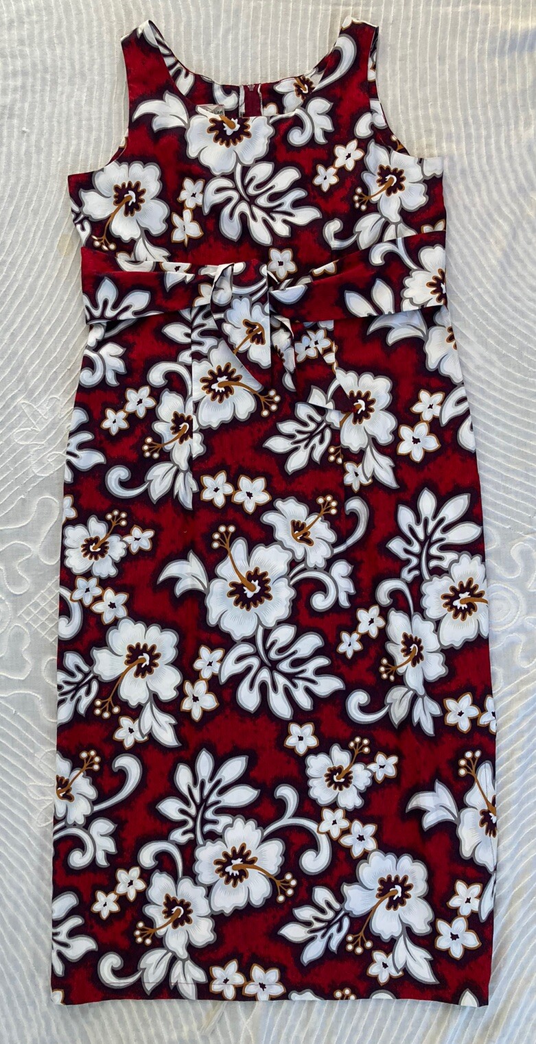 VTG 1970s Hilo Hattie Hawaiian Original Maxi Cotton Size 16 Dress Red Hibiscus