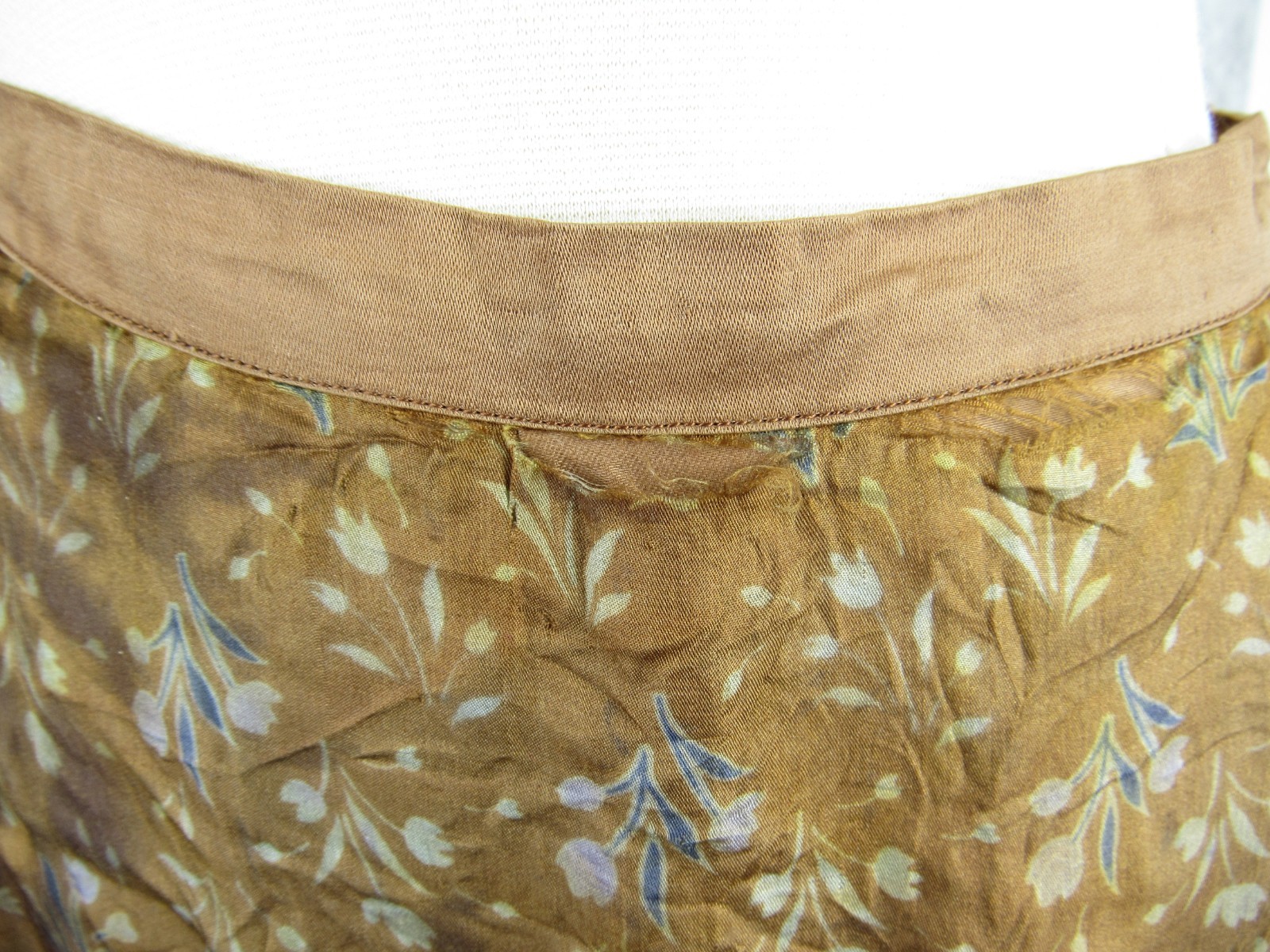 Antique Victorian 1890s Brown & Blue Silk Floral Calico Print Dress Maxi Vintage