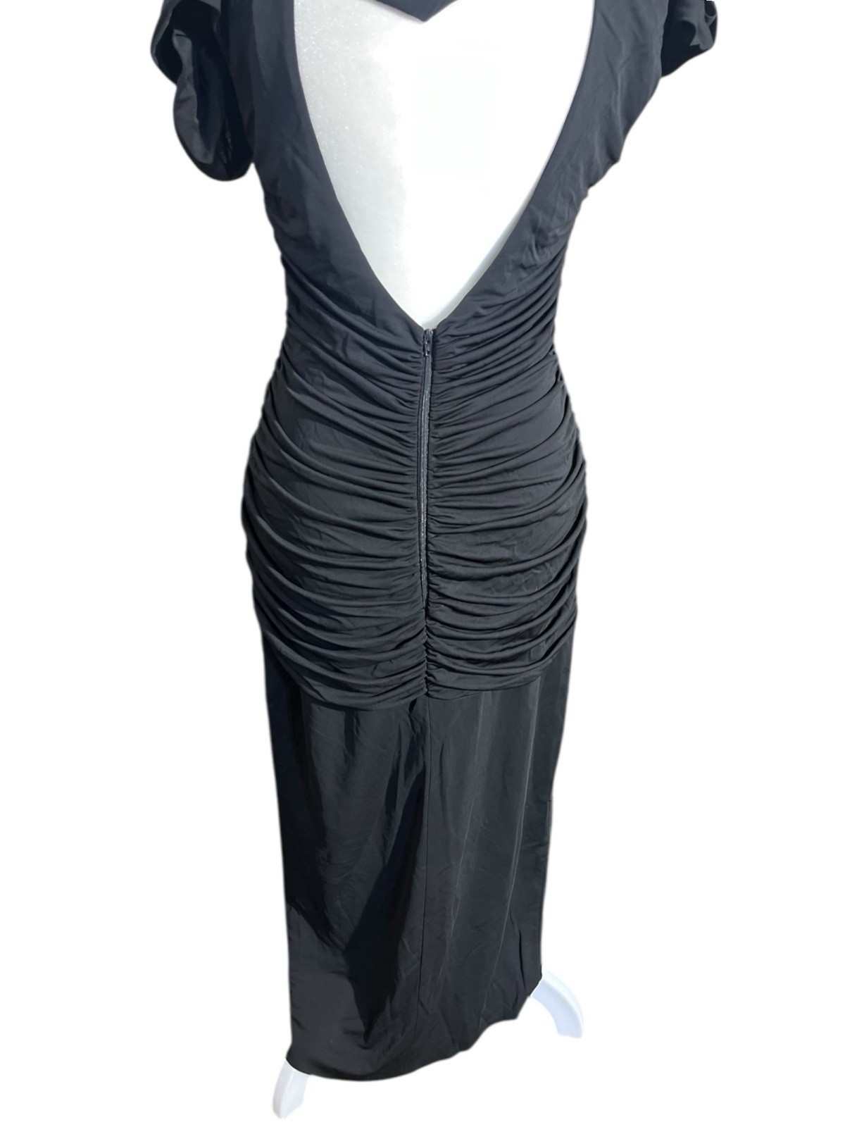 Vtg Casadei Black Beaded Runched Dress Plunging Neckline Sz 8