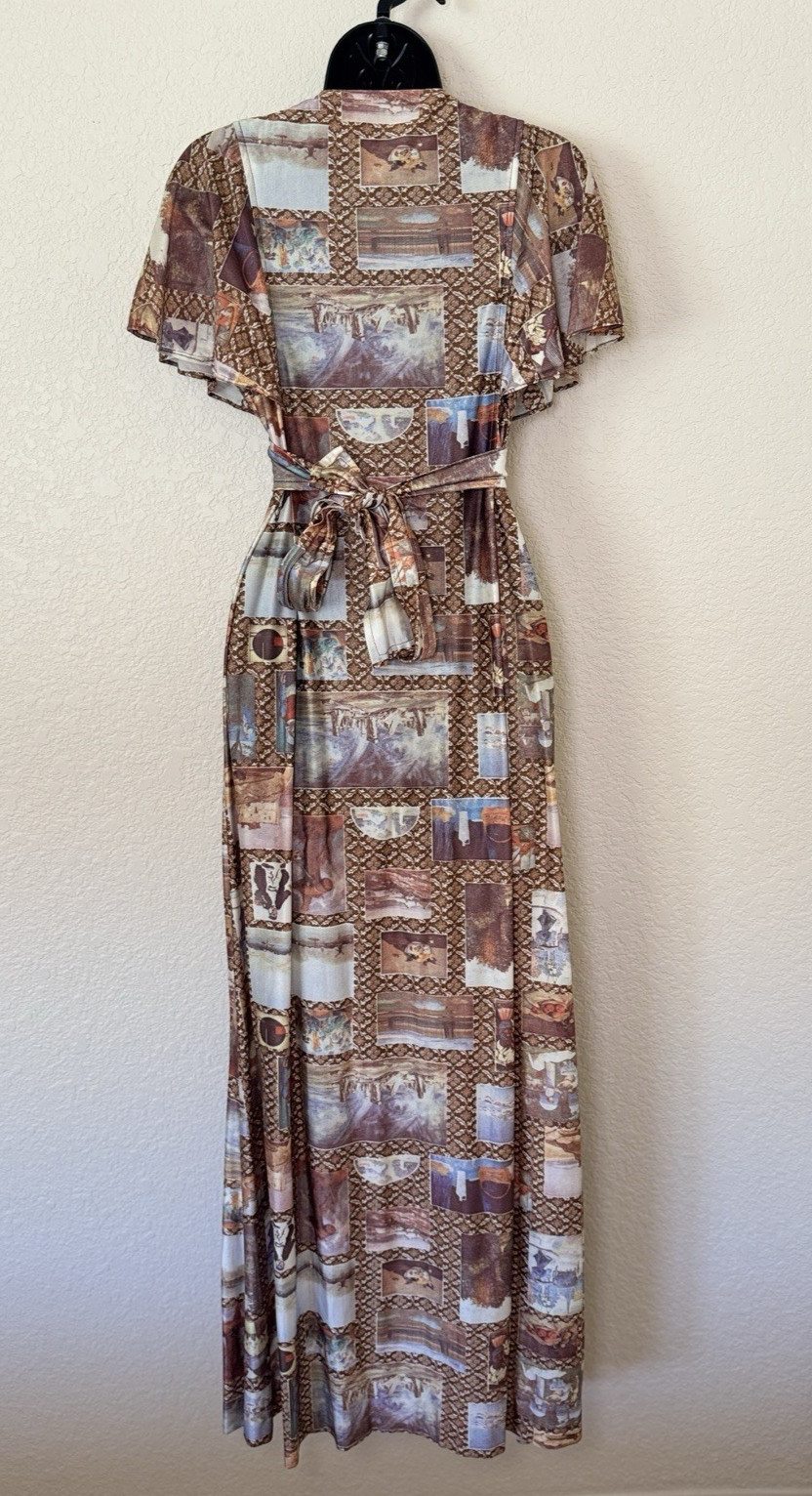 Rare Vintage Yasmin Sidra Hawaii Scenic Toile Maxi Dress Boho Whimsigoth Goddess