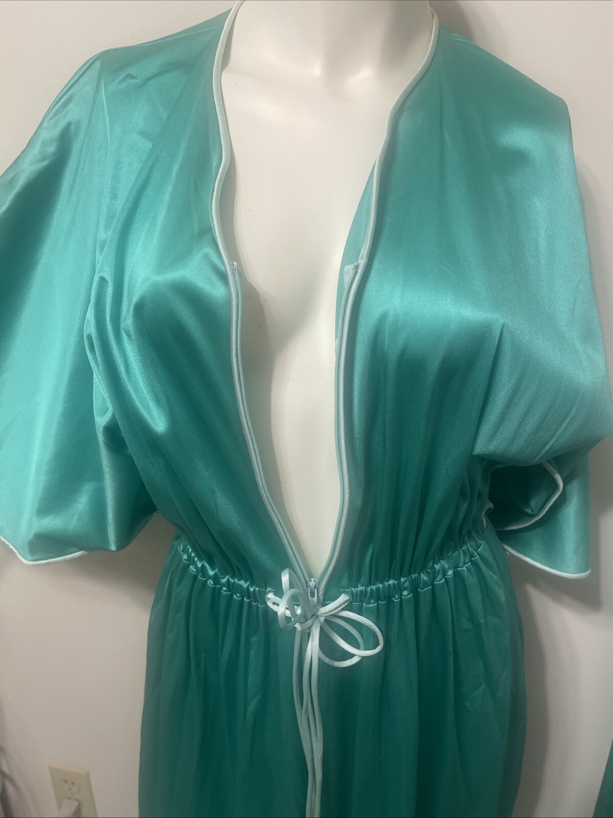 Vintage Vanity Fair Robe Peignoir Dressing Gown Womens M Flutter Teal Boudoir We