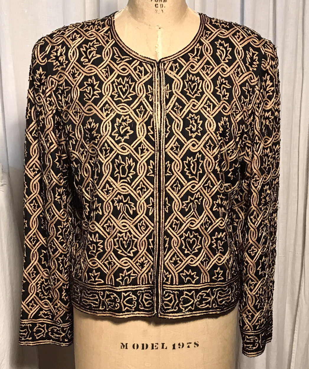 Vintage Scala Black And Gold Beaded Event Jacket Sz L pre-Owned