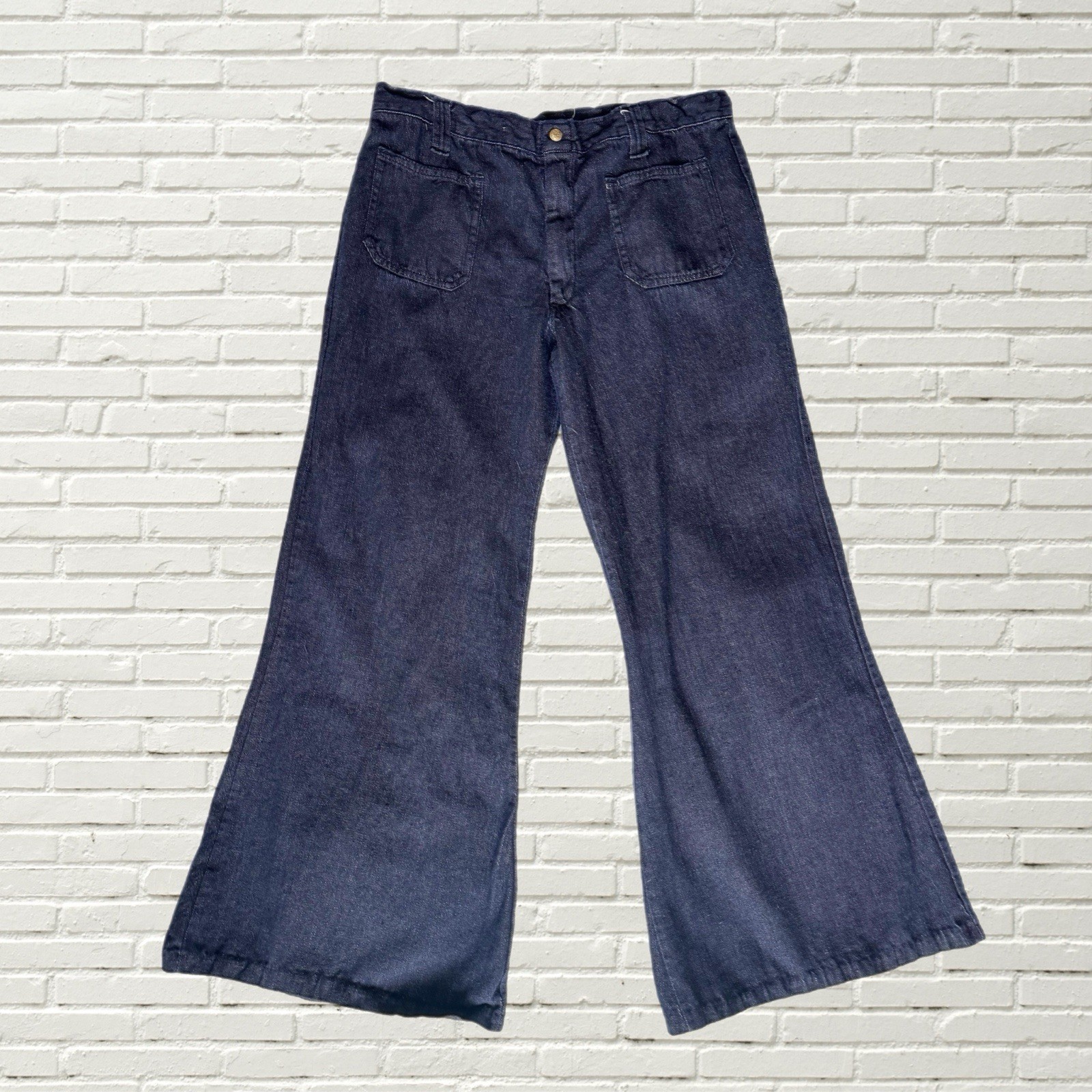 Vintage 70s Bell Bottom Jeans Dark Wash Mid Rise Wide Leg S/m Hippie
