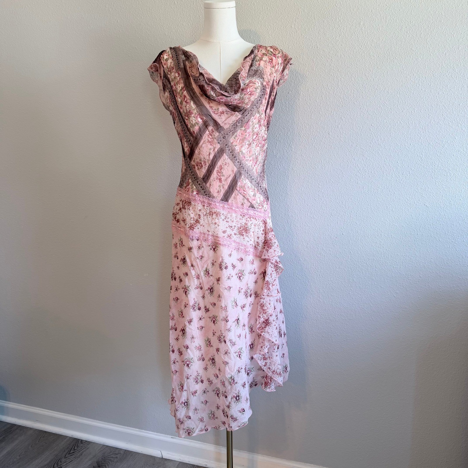 CDC Y2K 90s Floral Asymmetrical Patchwork Cottage Romantic Feminine Fairy Sz 10