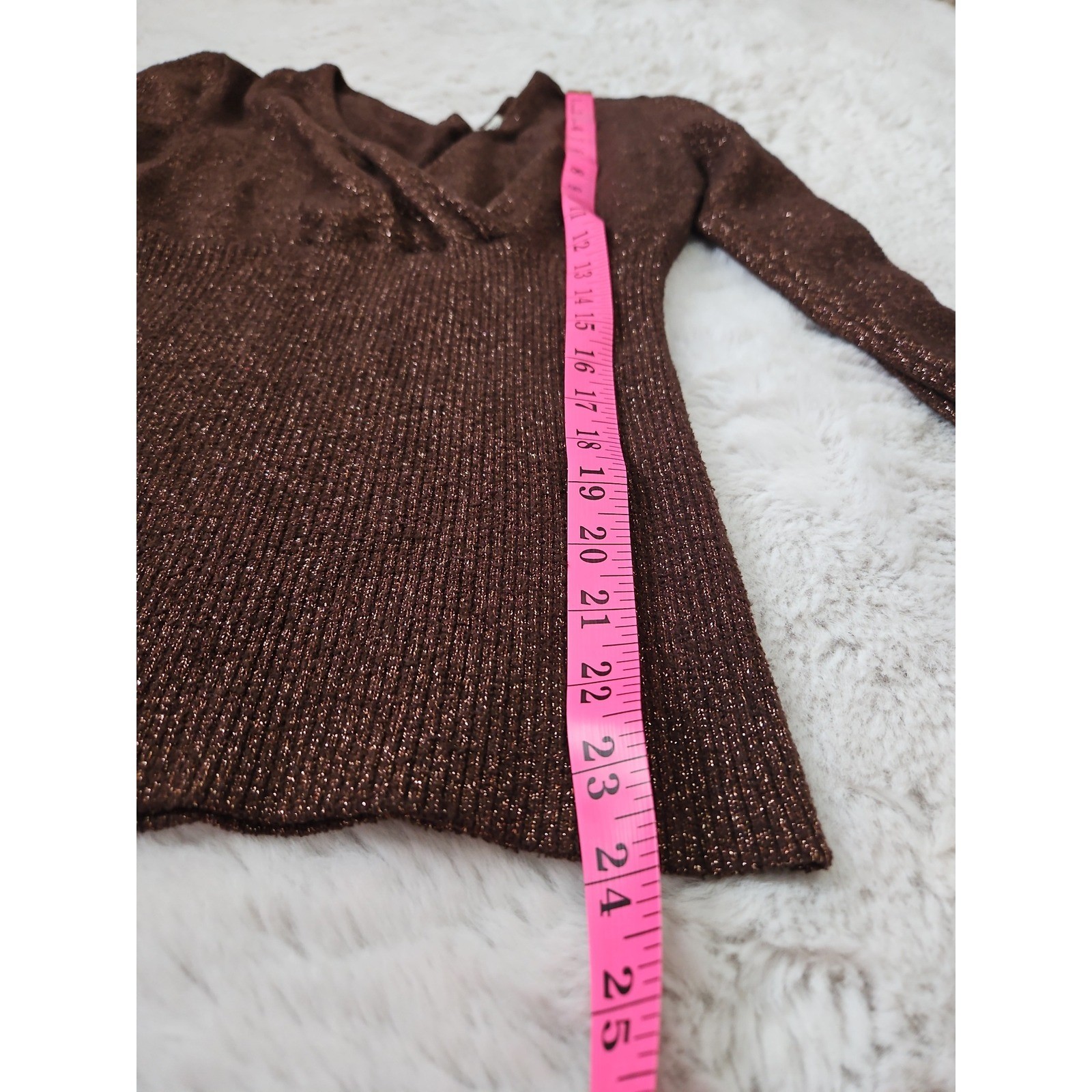 Caché Metallic Knit Top M Medium Bronze Brown Glitter Shimmer Wrap Sweater VTG