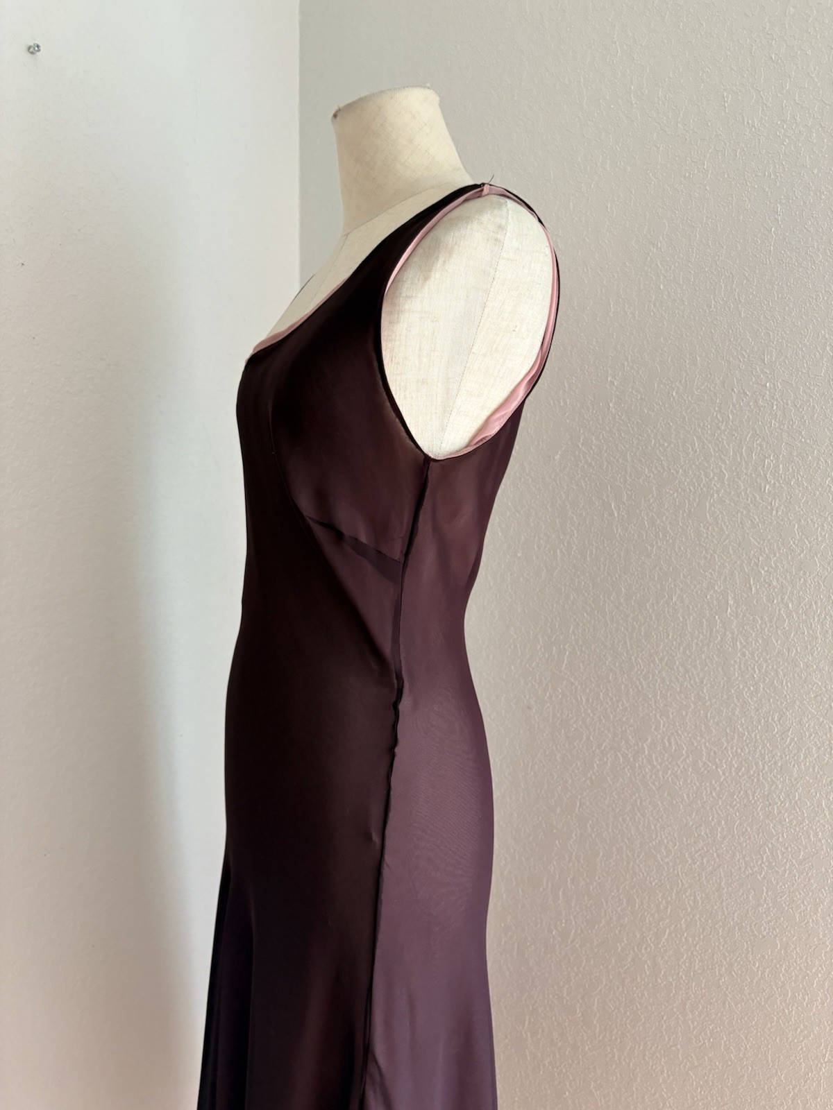 VINTAGE Y2K Forever 21 sheer Flutter Maxi Asymmetrical Hem Dress Plum Pink M