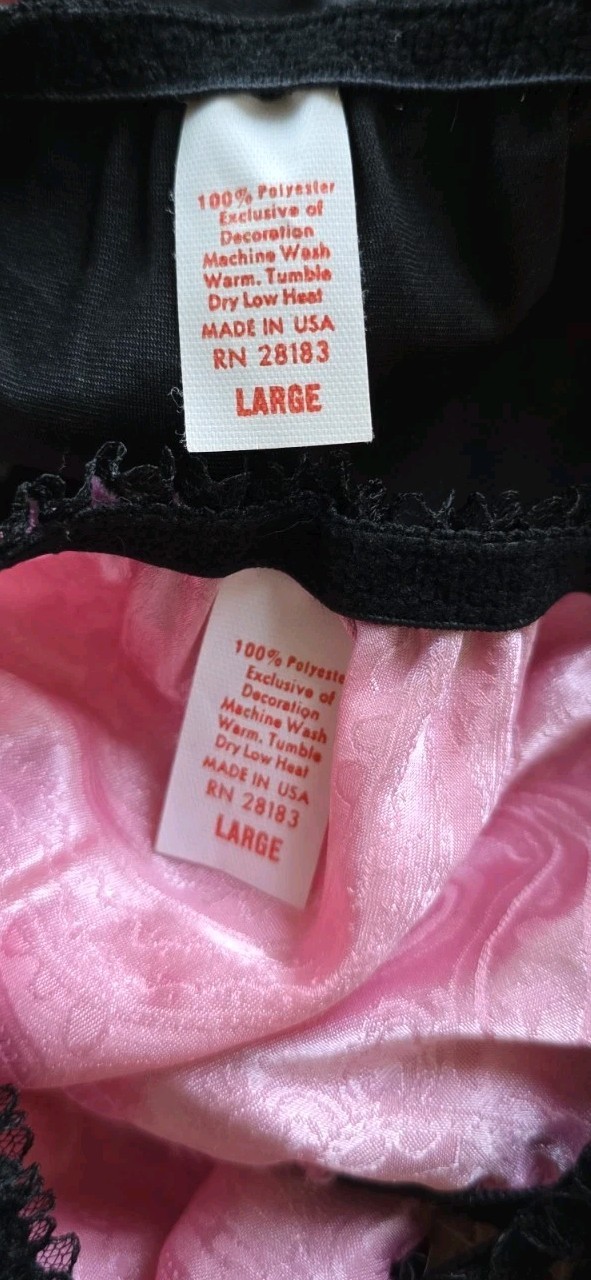 VTG 80s Bubblegum Pink Black Lace Satin Ruffle Strapless Fairy Garter Set Large