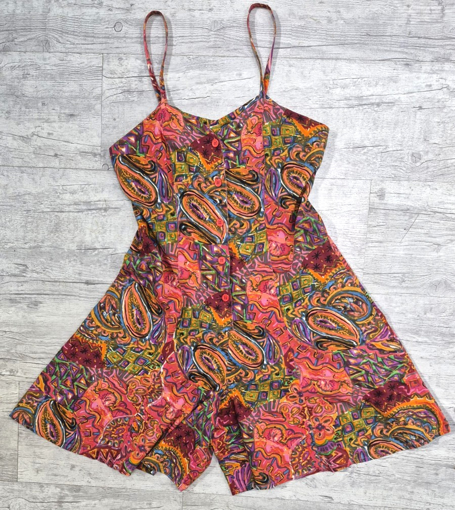 Vintage 1990s TREND BASICS Paisley Floral Romper Criss Cross Back – Size S – EUC