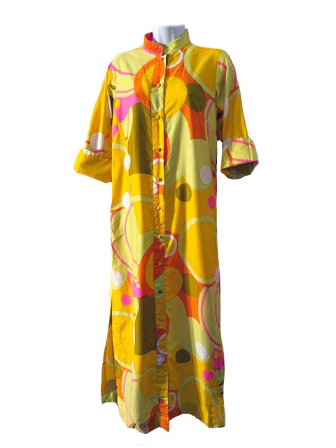 Catherine Ogust Penthouse Gallery VTG 70s Mod Colorful Cotton Shirt Dress M/L