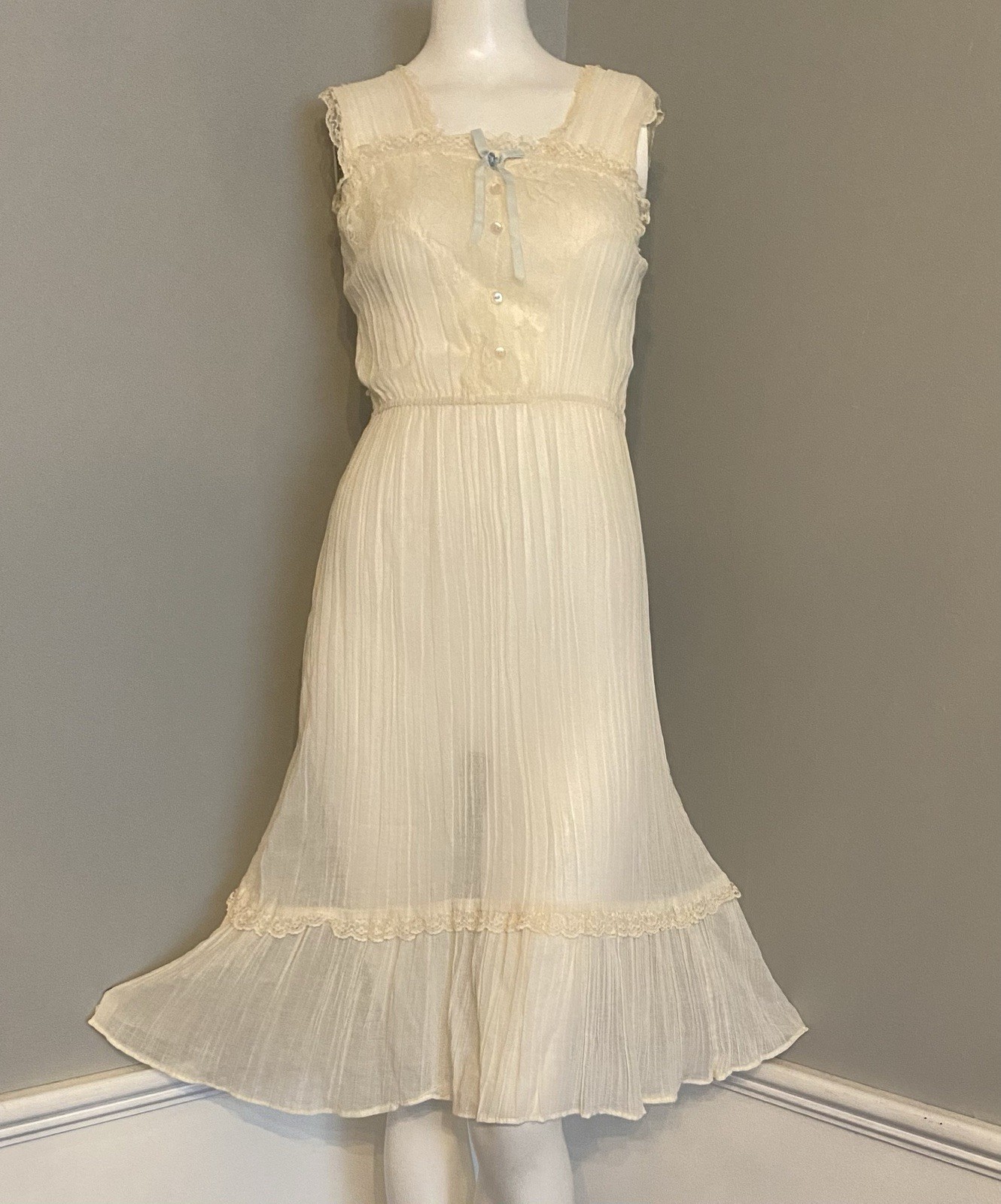 Vintage 1970s Semi Sheer Chiffon Prairie Boho Hippie Sundress California NWOT