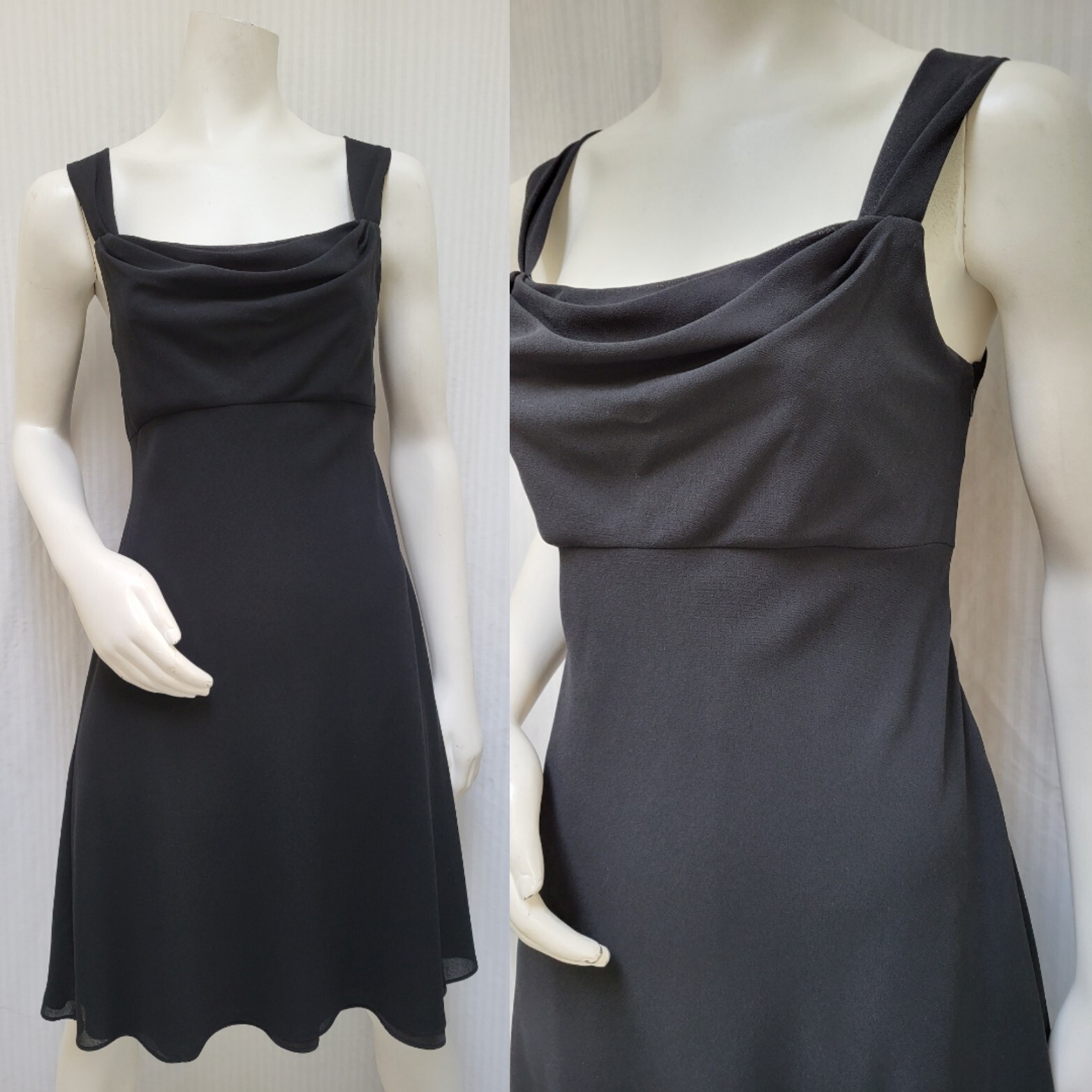 Vintage CACHET Black Crepe Chiffon Draped Neck Dress – Size M – EUC