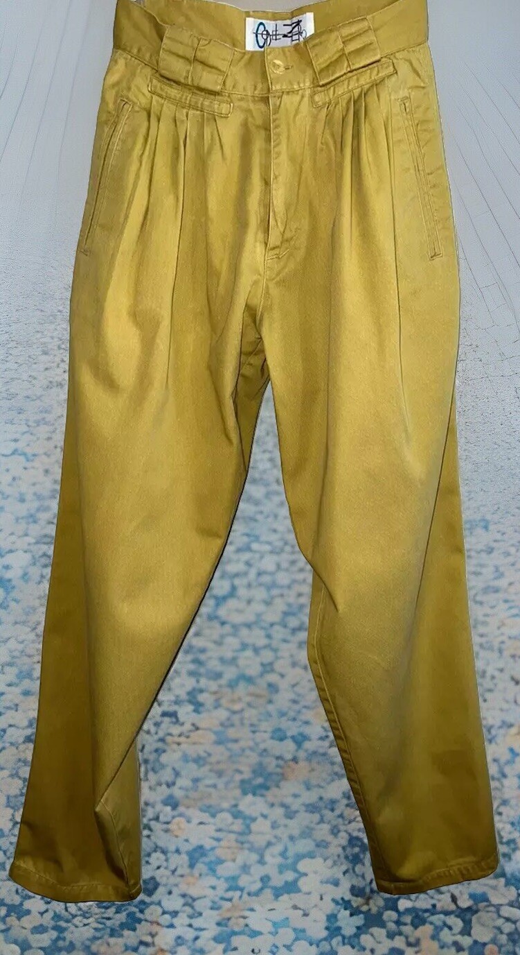 Vtg Code Zero Pleated Pants Mustard Yellow Tag Sz. 27 x 31 – Measure 25.5 x 29.5