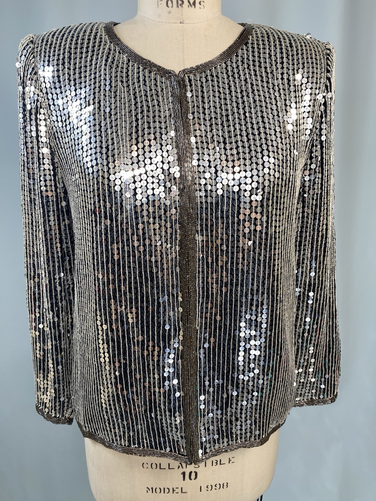 Vintage Sequin Top SIZE SMALL silver jacket STENAY 80s 90s classic formal