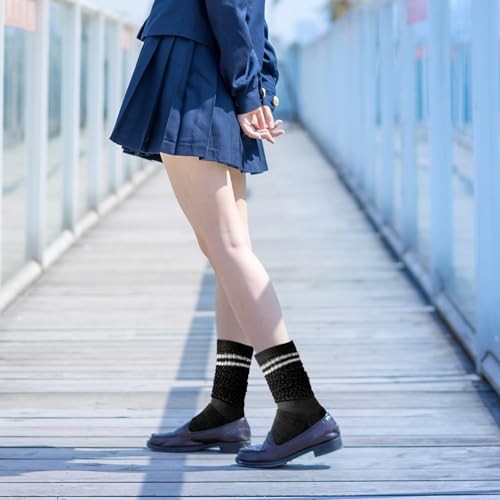 Slouch Socks Striped Slouch Scrunch Socks for Women Girls 90s Standard Black