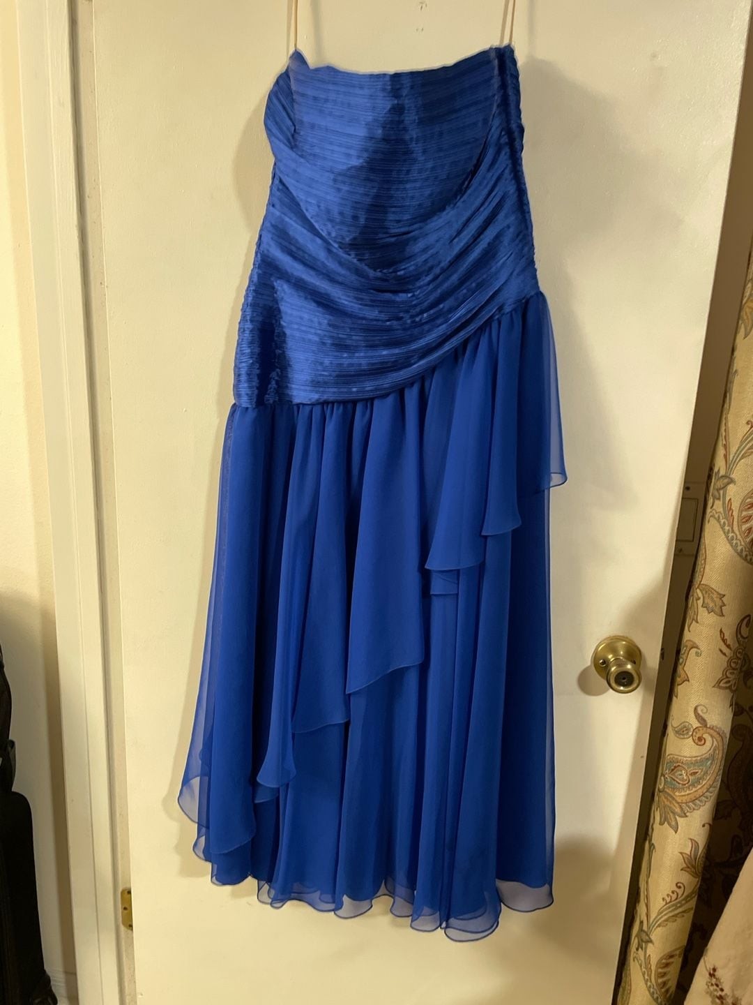 Vintage Morton Myles for The Warrens Royal Blue Strapless Chiffon Ruffle Gown