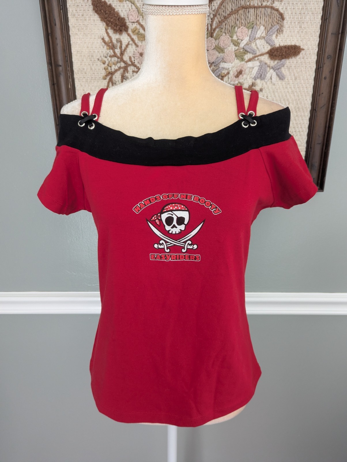 Y2K 2010s Easyriders Hands Off Me Booty Womens Shirt Off Shoulder Biker Style