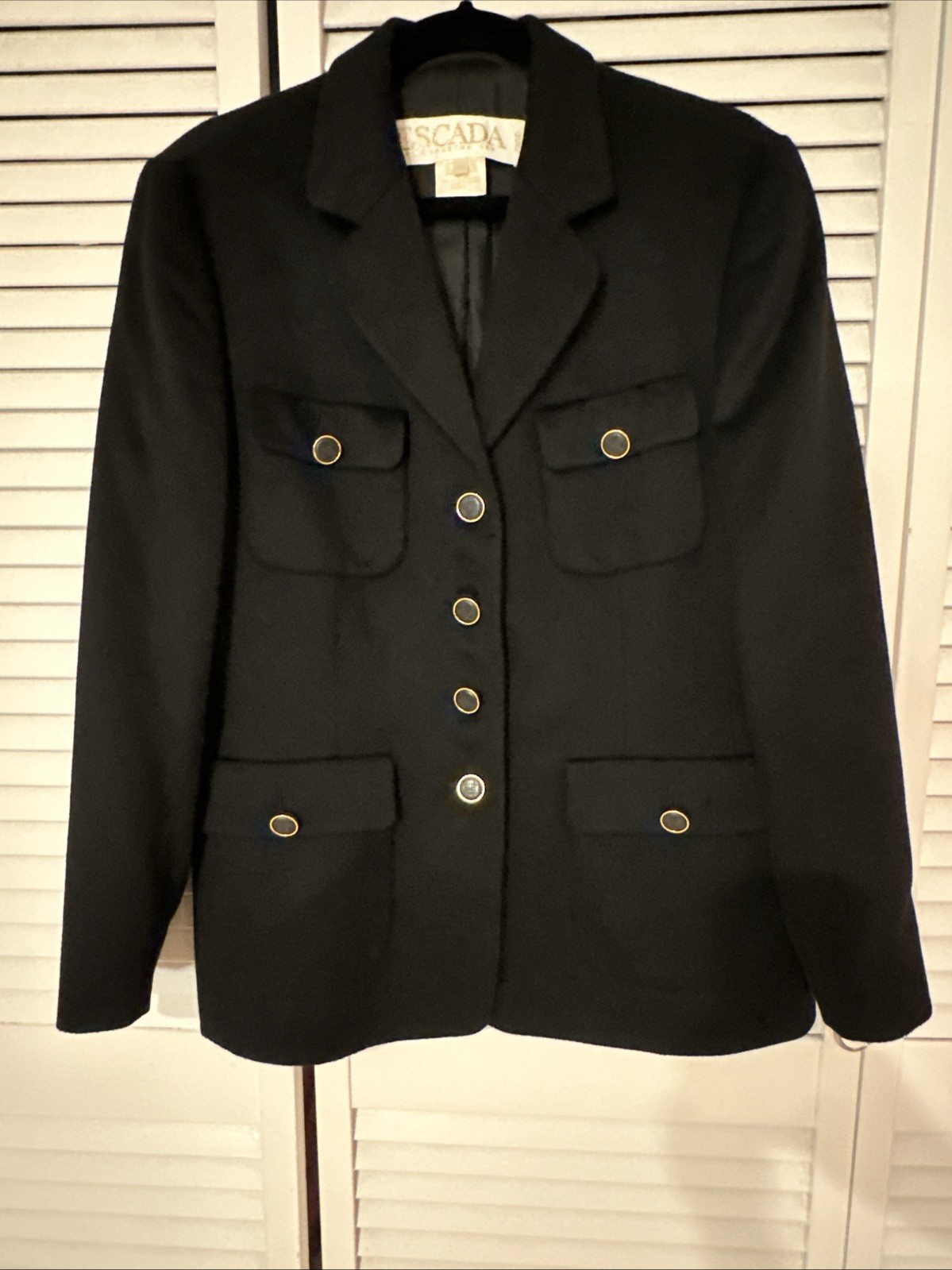 Vintage ESCADA Margaretha Ley 100% Cashmere Black Blazer Size 8 /38 Germany