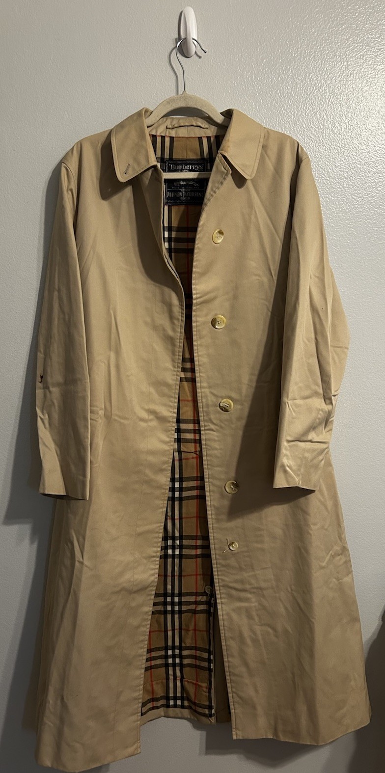 Vintage Burberrys’ London Trench Coat Belted Made In England Women’s 14 Long