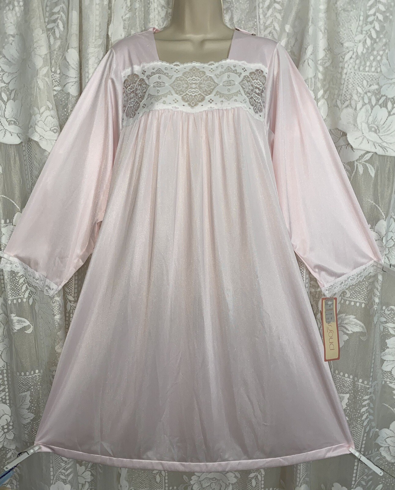 VTG RARE NWT M L San Souci PINK Nylon Maternity Nursing Nightgown Gown Lace GIFT