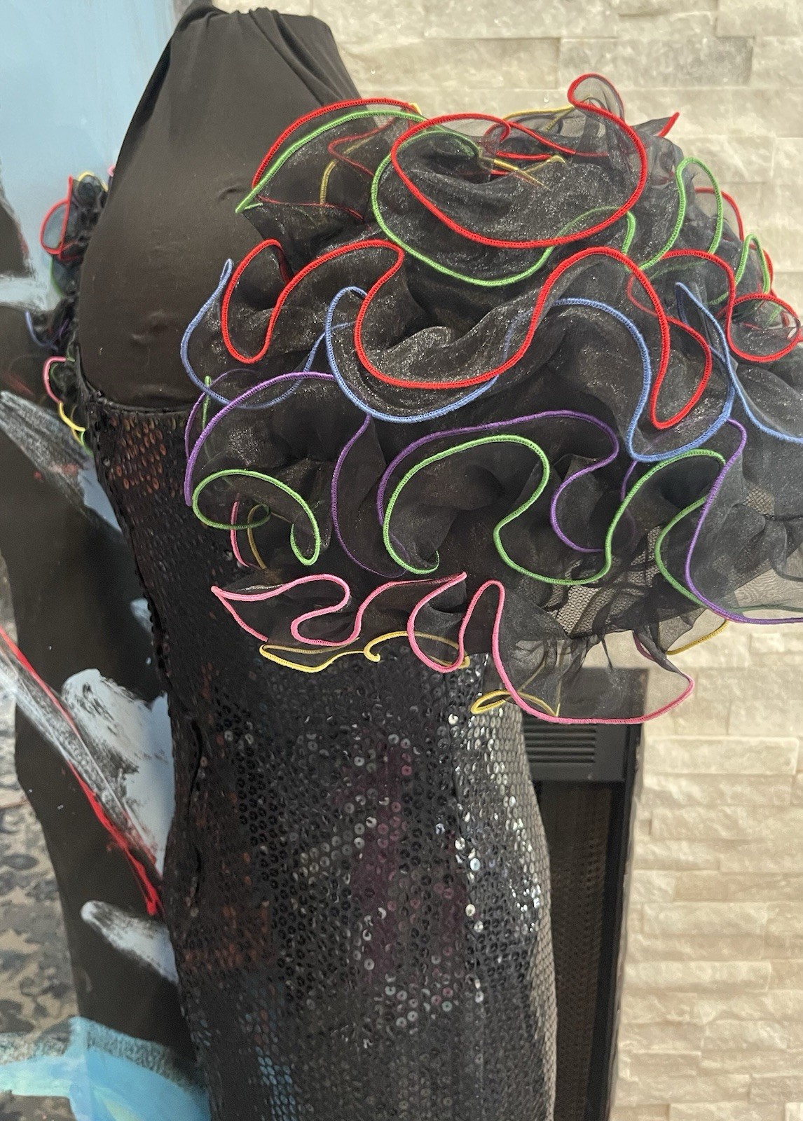 VTG 1980s Black Sequin Colorful Puff Sleeve By Cattiva Size 10 Dynasty