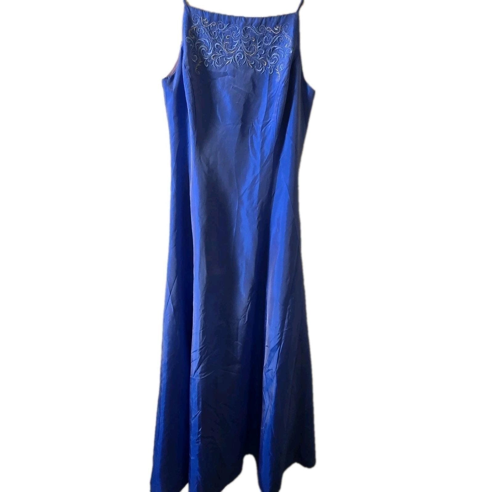 Jessica McClintock Gunne Sax Gown Womens 11 Blue Millennium 2000 Embroidered Y2K