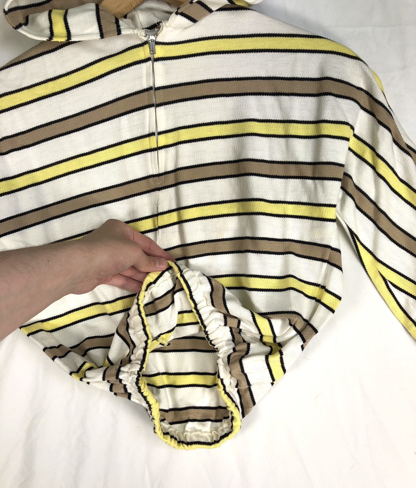 VINTAGE Hoodie Beach Cover Up KNITMASTER 60s Womens Small Terry Cloth Stripe J23