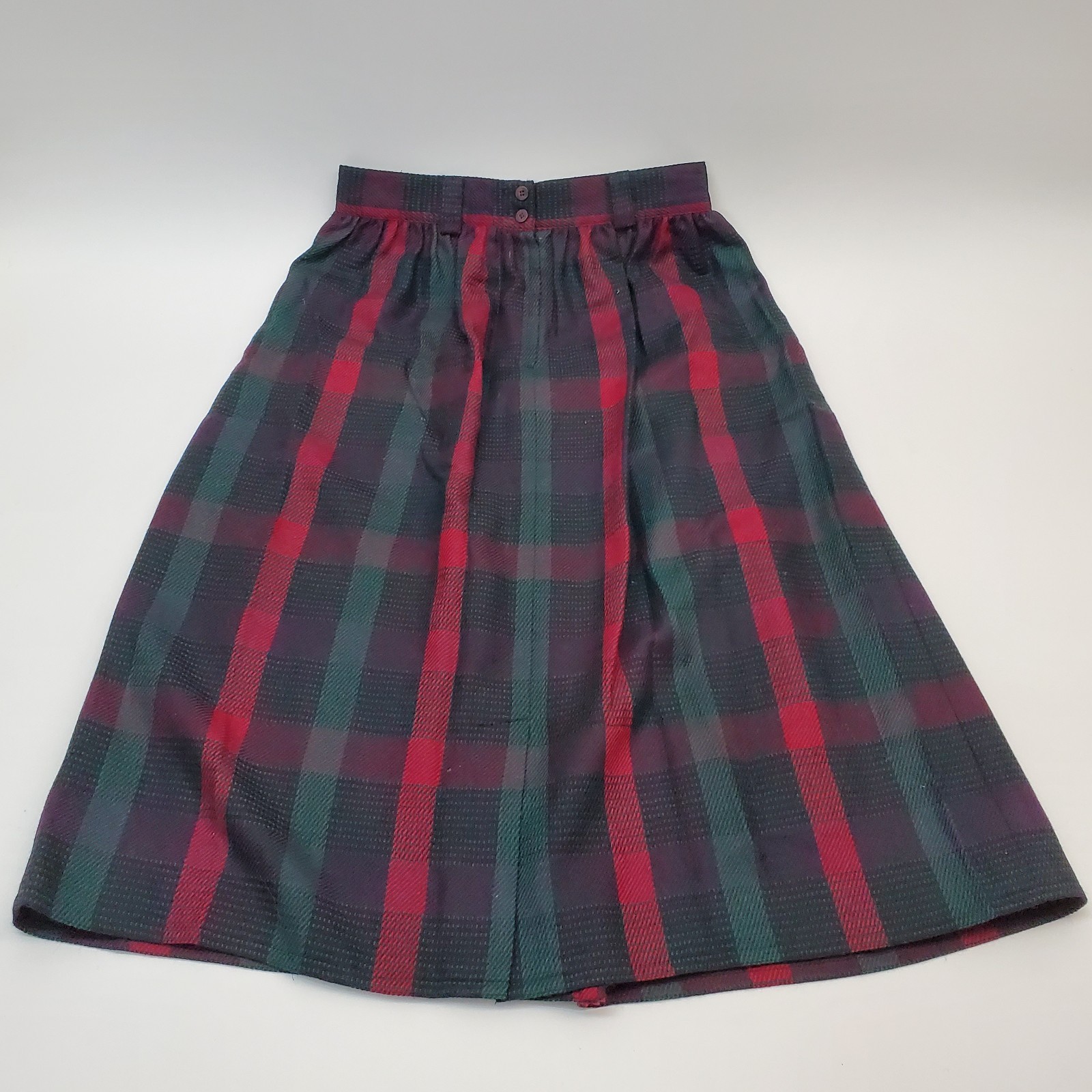 Vintage 1980s Mondi Red Green Plaid Wool Skirt Size 42 Made in Germany