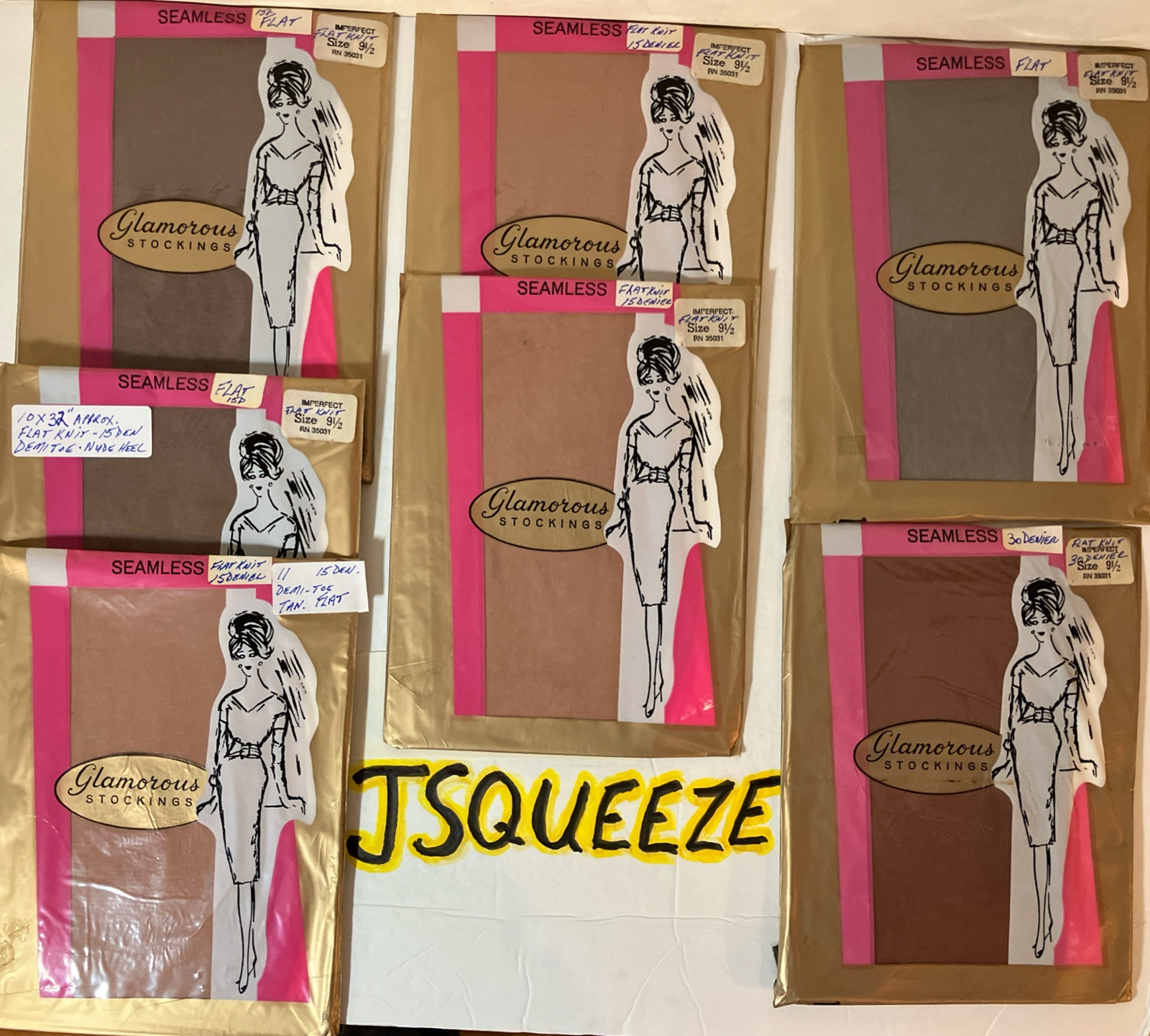 7PR VTG FLAT KNIT NYLON STOCKINGS 6 Pr 15D 1 Pair 30D SEXY GARTER HOSIERY NYLONS