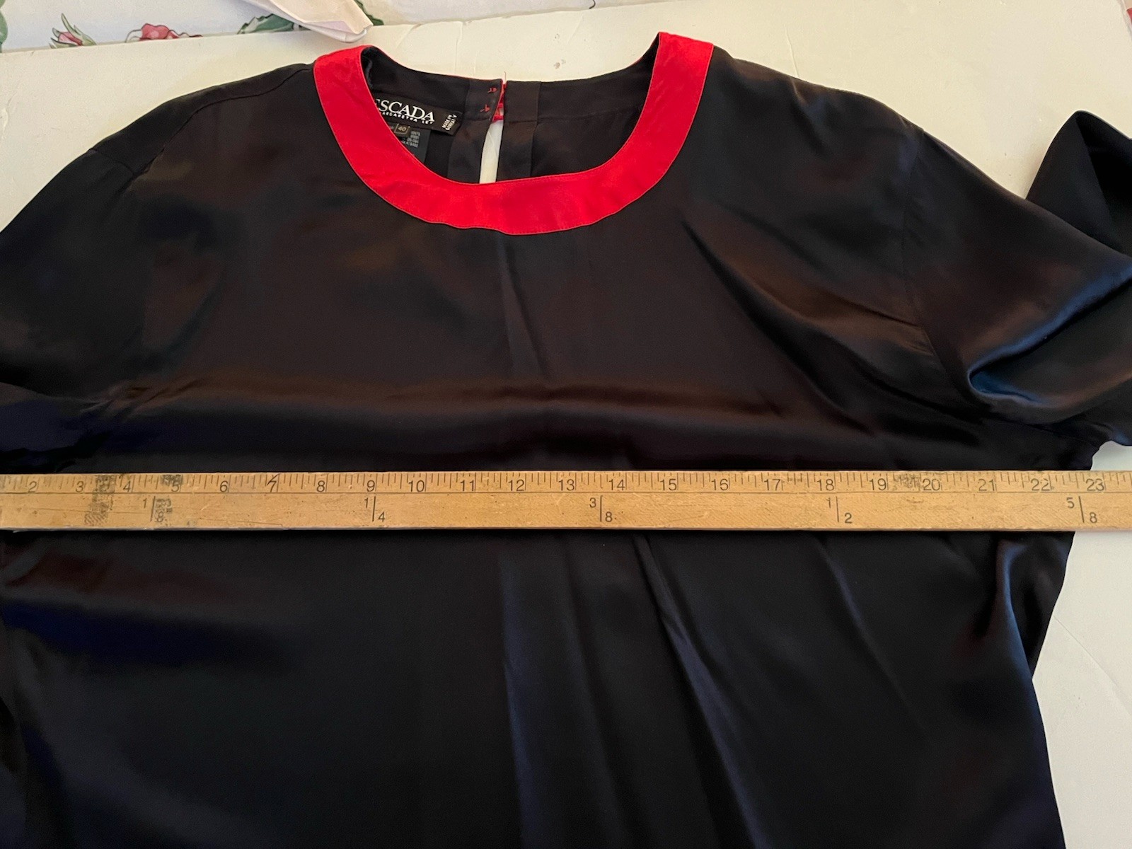 Escada Margaretha Ley 100% Silk Size 40 Vintage Blouse, Navy Red, White, READ
