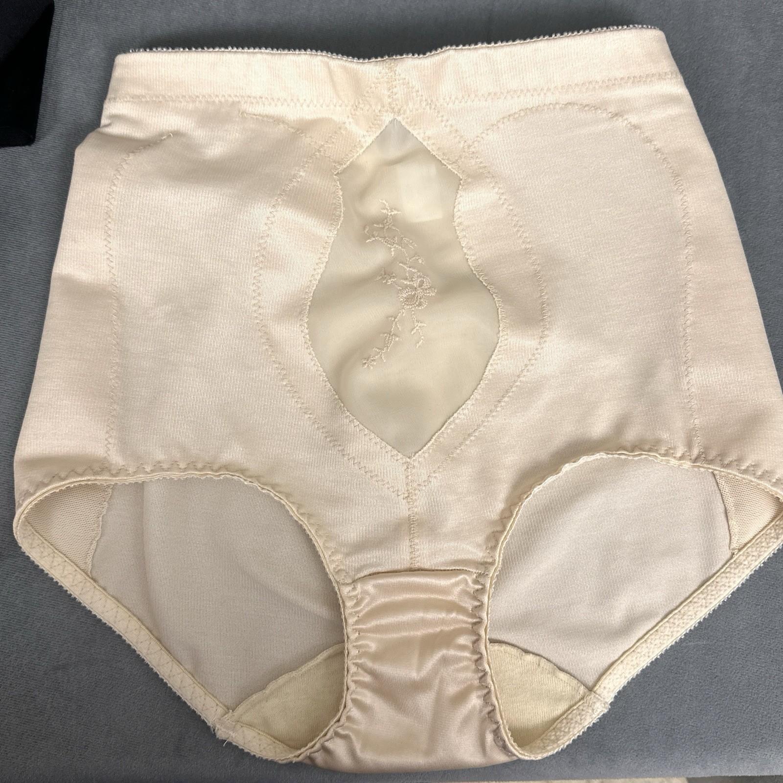 Vintage JCPenney Girdle Medium Beige Sheer Embroidered Control Brief 3155