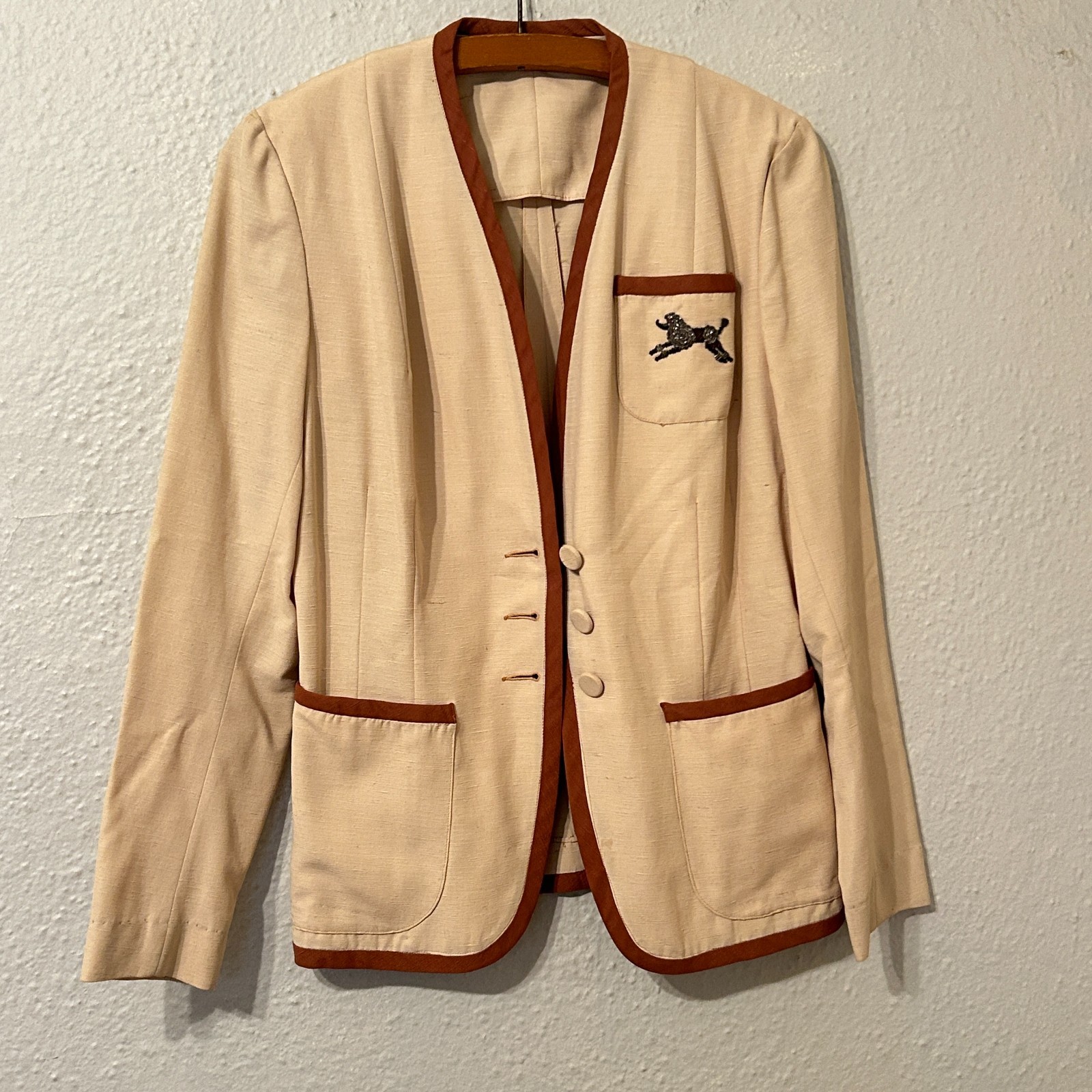Vtg 40s Carson Pirie Scott Womens Blazer Sport Coat Beaded Poodle Rockabilly VLV