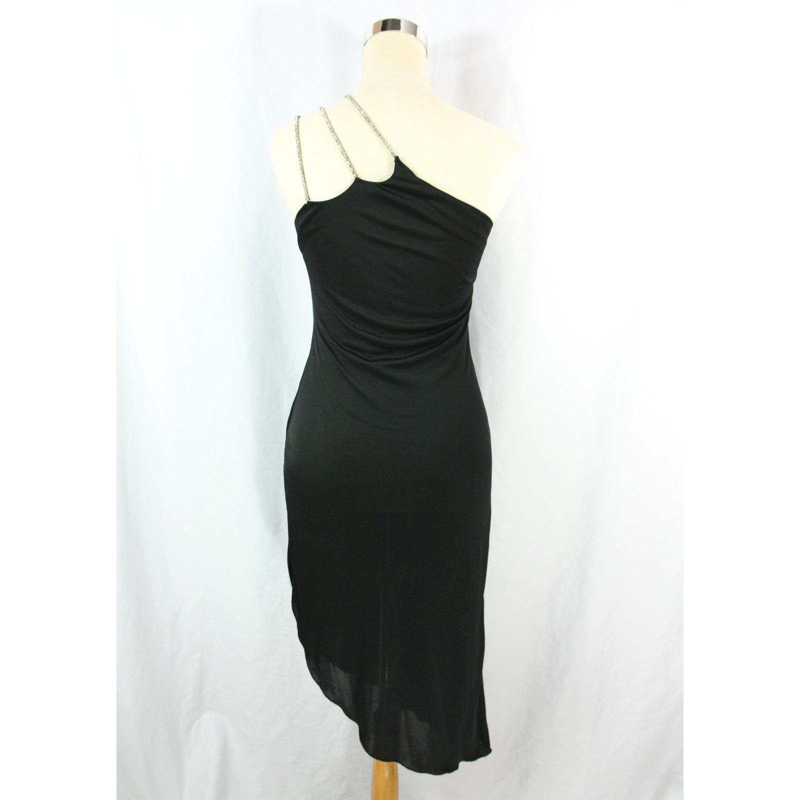 Vintage One Shoulder Rhinestone Asymmetrical Hem Bodycon Cocktail Party Dress S