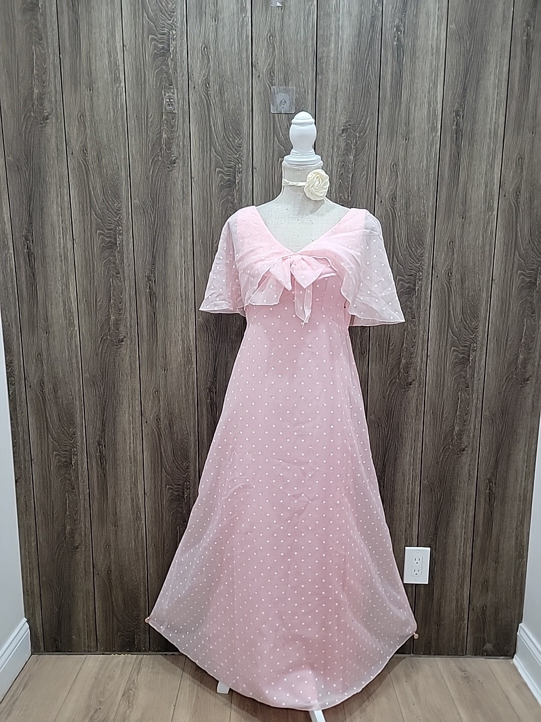 VTG House Of Bianchi Polka Dots/Cape Sleeve Maxi dress /Renaissance Style As Is