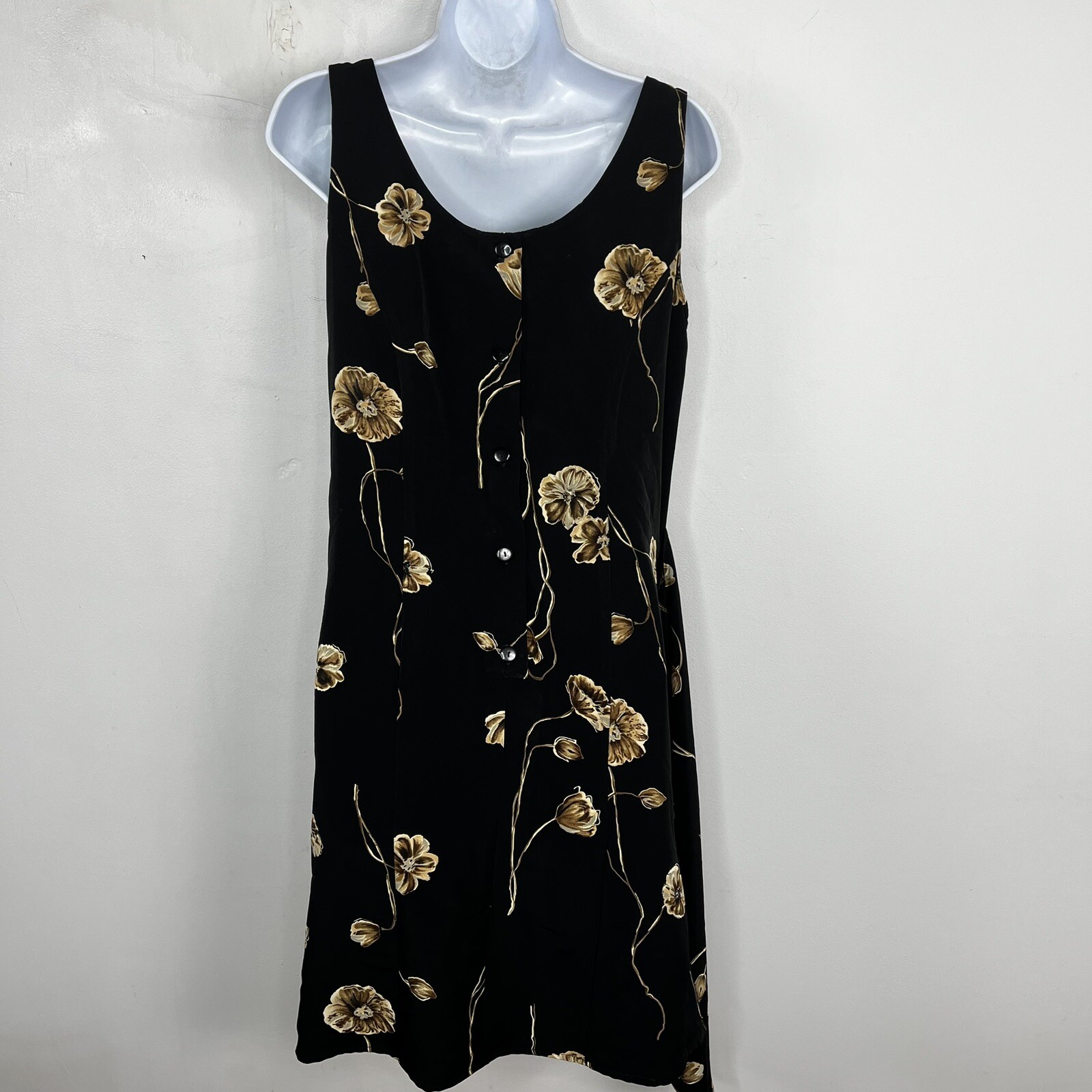 Basic Editions Sun Dress Sz 6 Black Floral Asymmetrical Hem 80s 90s Y2K VINTAGE