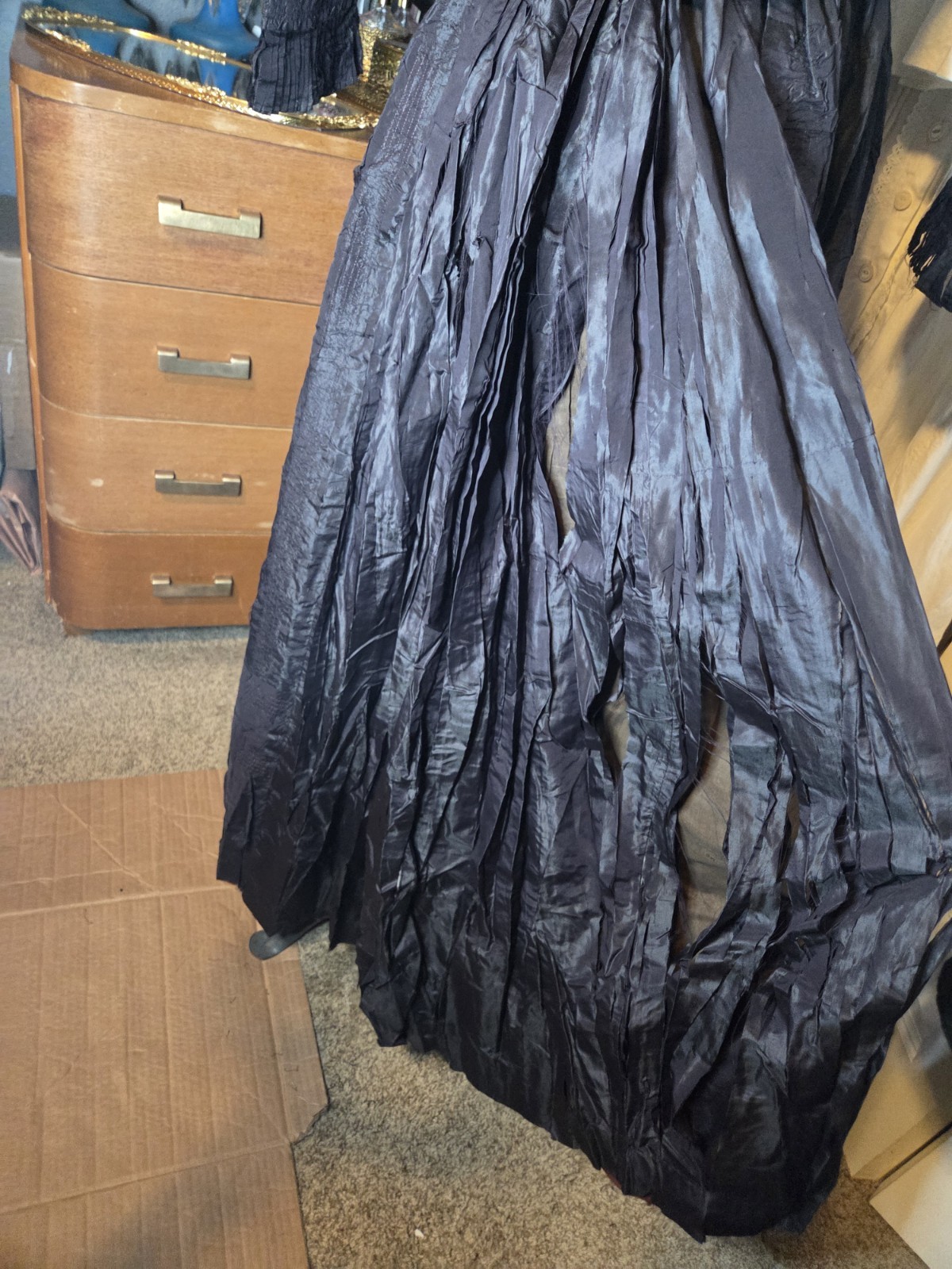 Midnight Blue Victorian Silk/Taffeta w/ Pink Stitch Ruffle Walking Suit SALVAGE