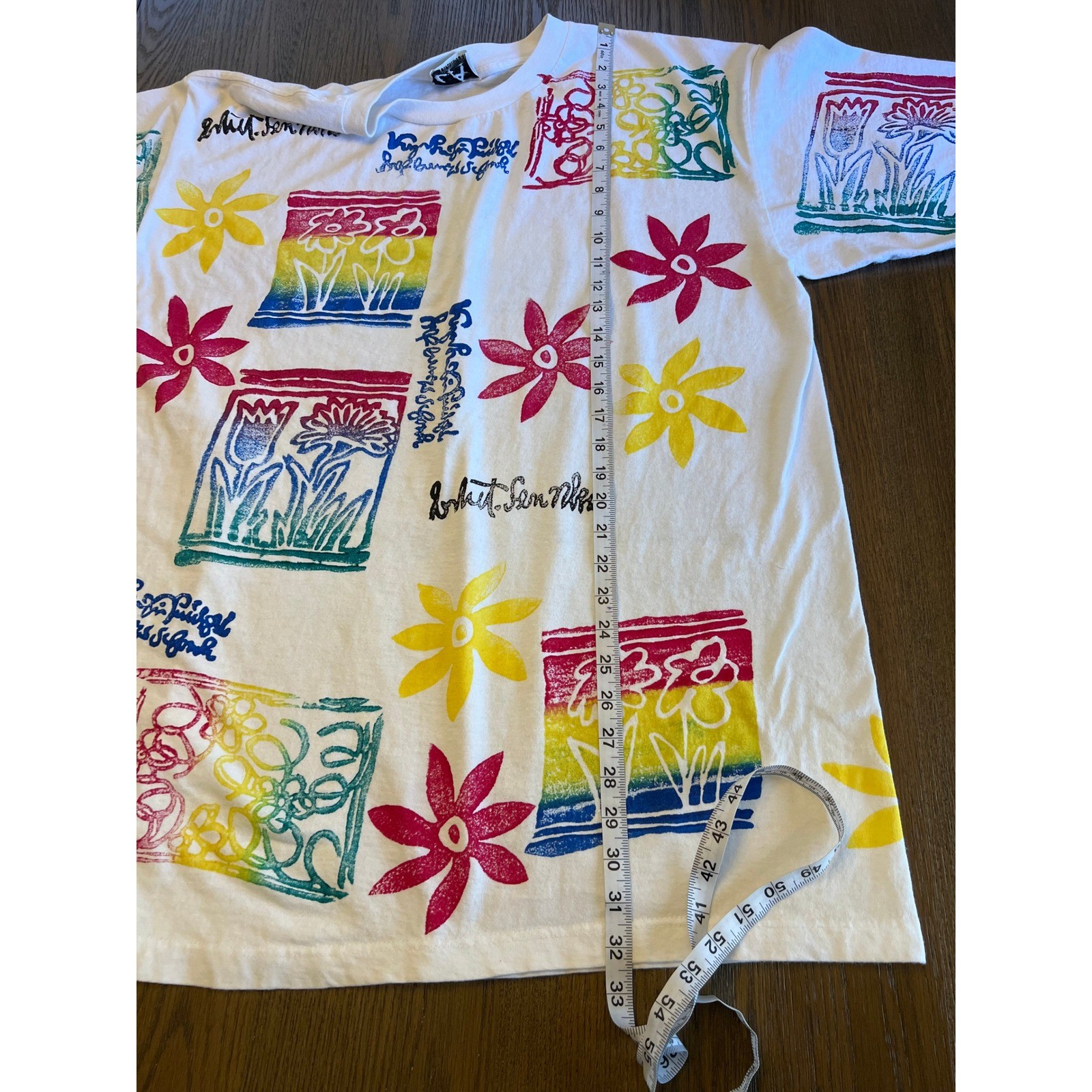 Vintage 90s L.A. Transfer Abstract Floral Graphic Tee Oversized Artsy Boho Shirt