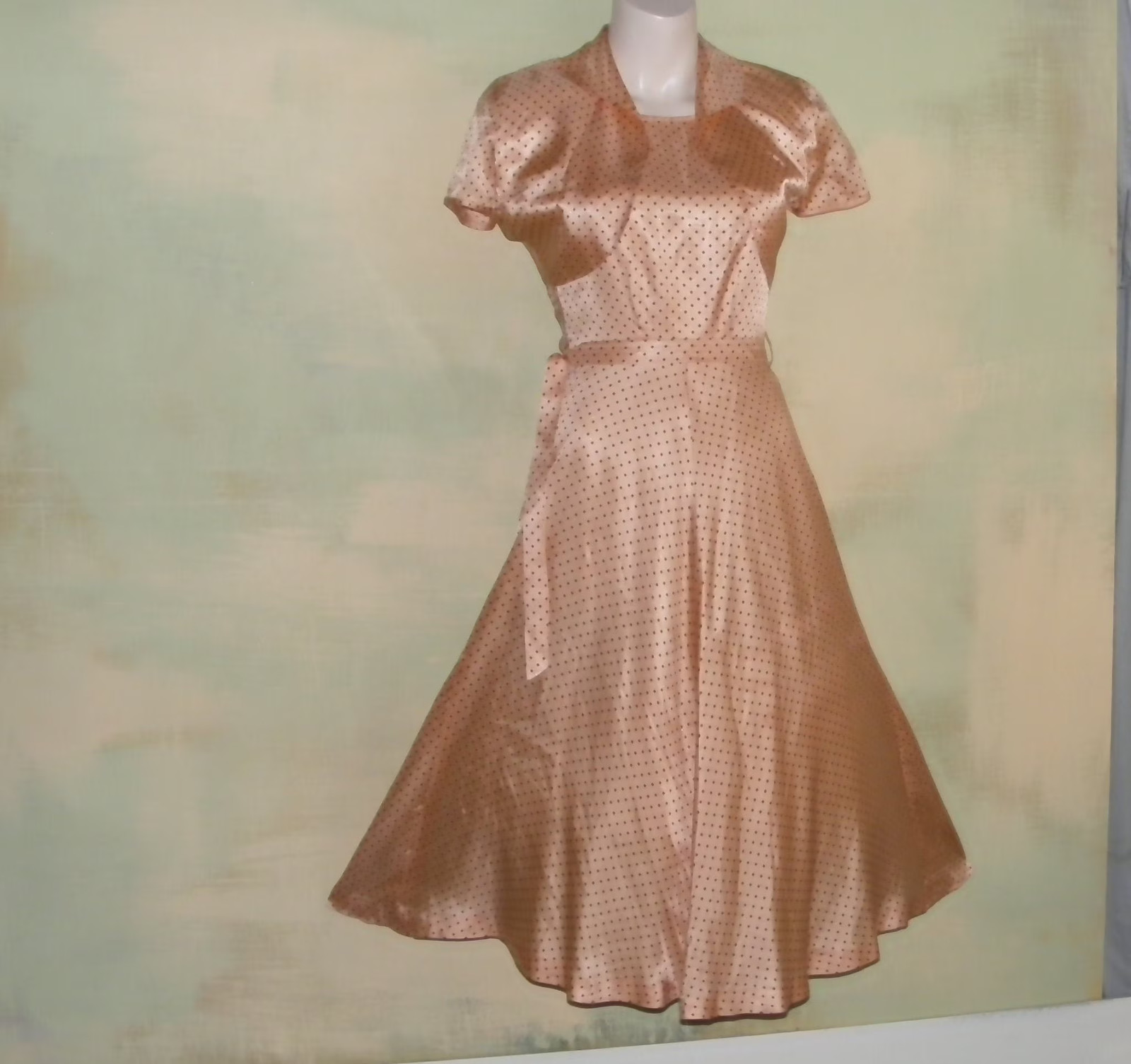 1950s Johara Swing Dress & Bolero Set, Shimmering Orange Faille, Swiss Dot VLV