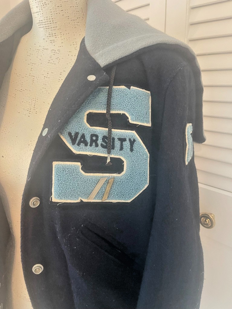 1985 Vintage Dark & Light Blue Wool Varsity Jacket Woman&rsquo;s SMALL