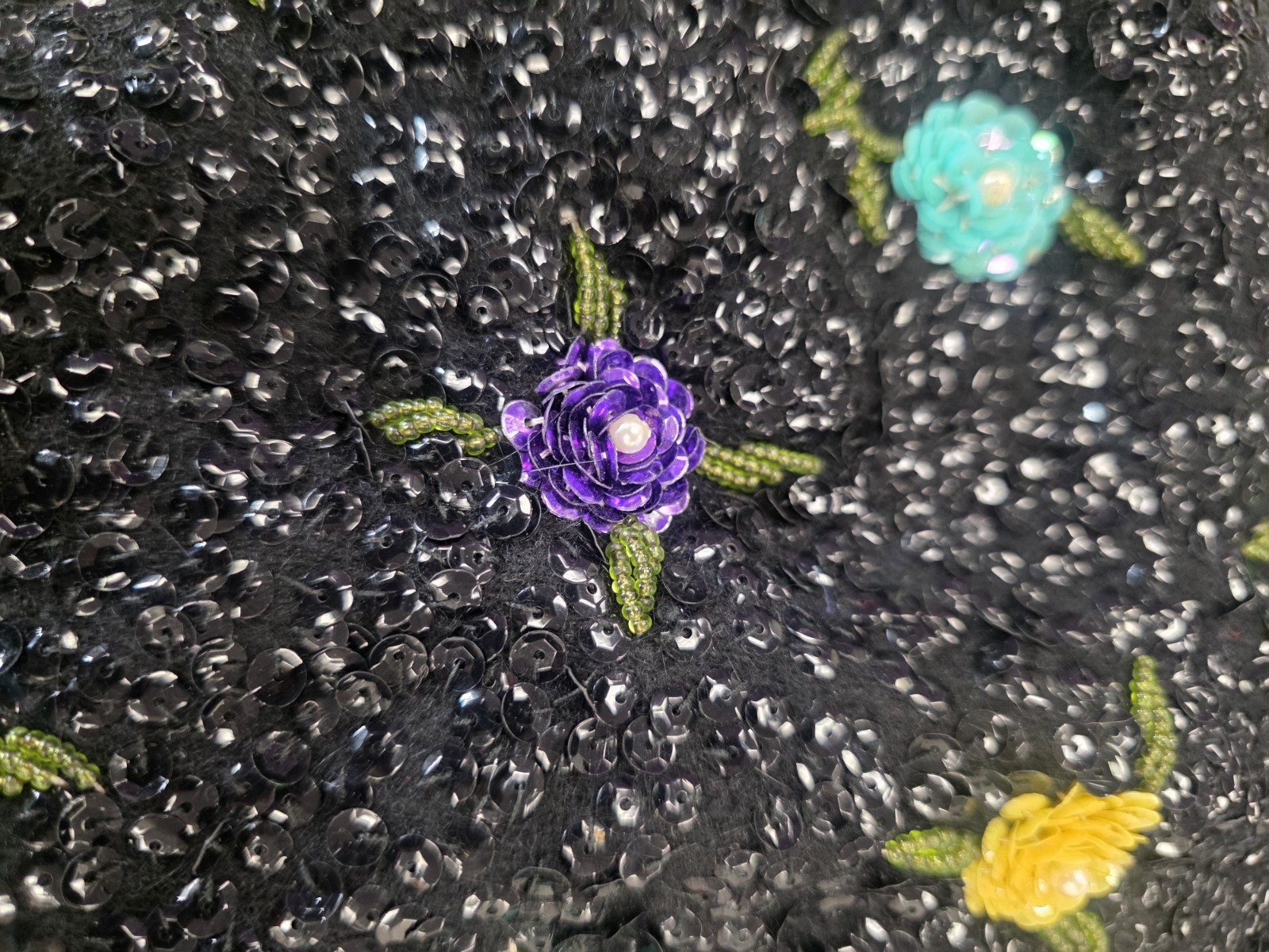 Hovland-Swanson 1960s Beaded Blouse Sequins Flowers RARE Sz 38 Mod Wool & Angora