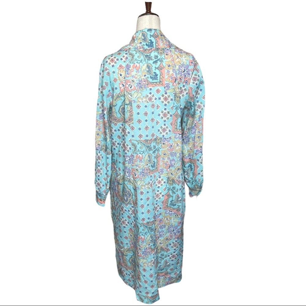 Vintage 1960s Pastel Floral Patchwork Pointed Collared Button Front Dress