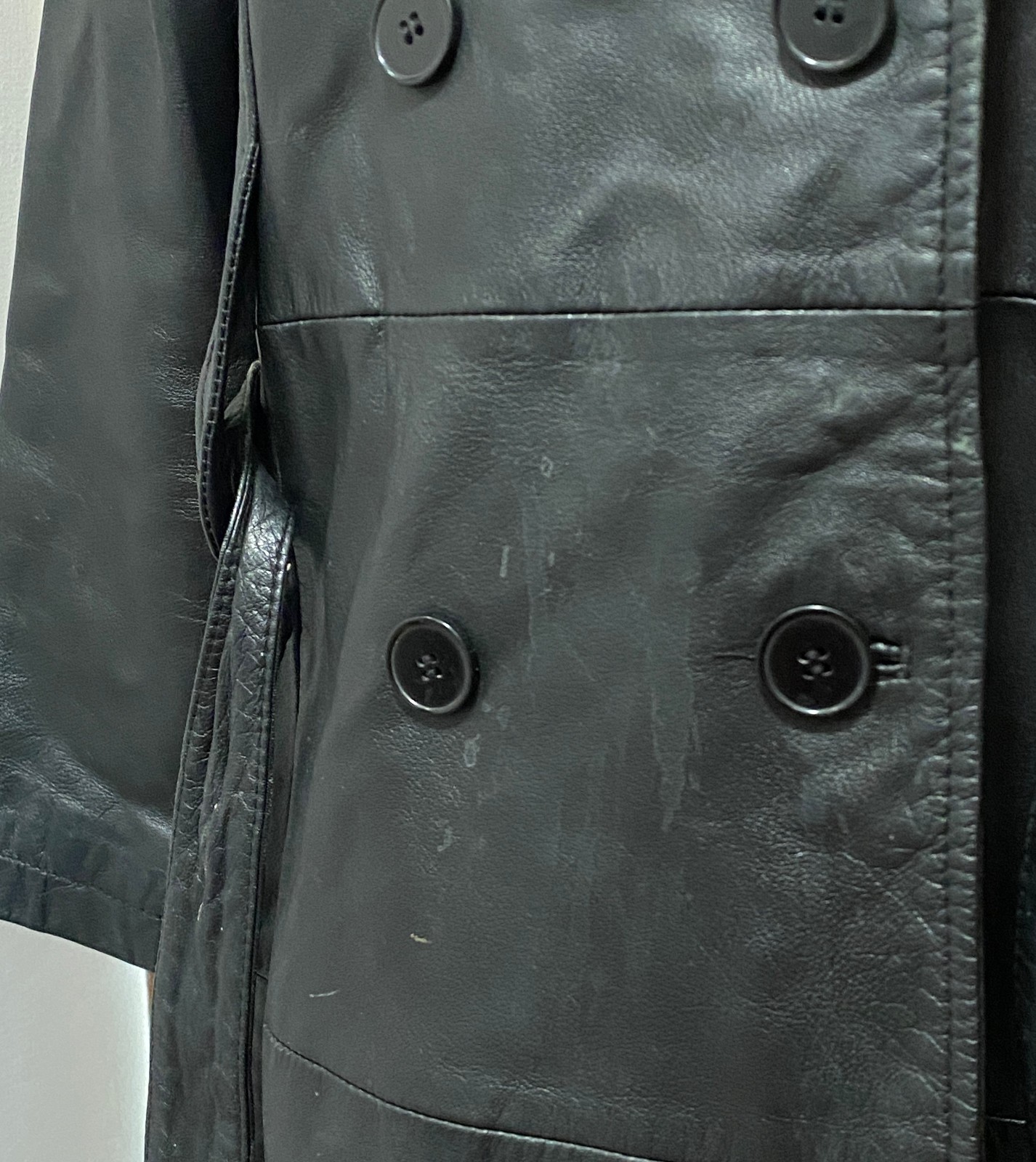 VTG Excelled Black Knee Length Leather Jacket Belted Coat XL Soft Lightweight